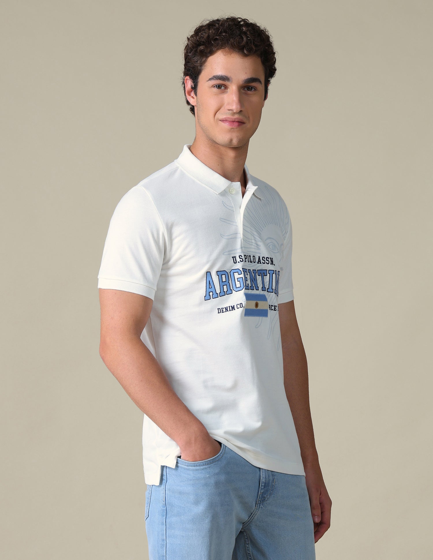 Typographic Slim Fit Polo Shirt Ivory - U.S. Polo Assn. India | Large