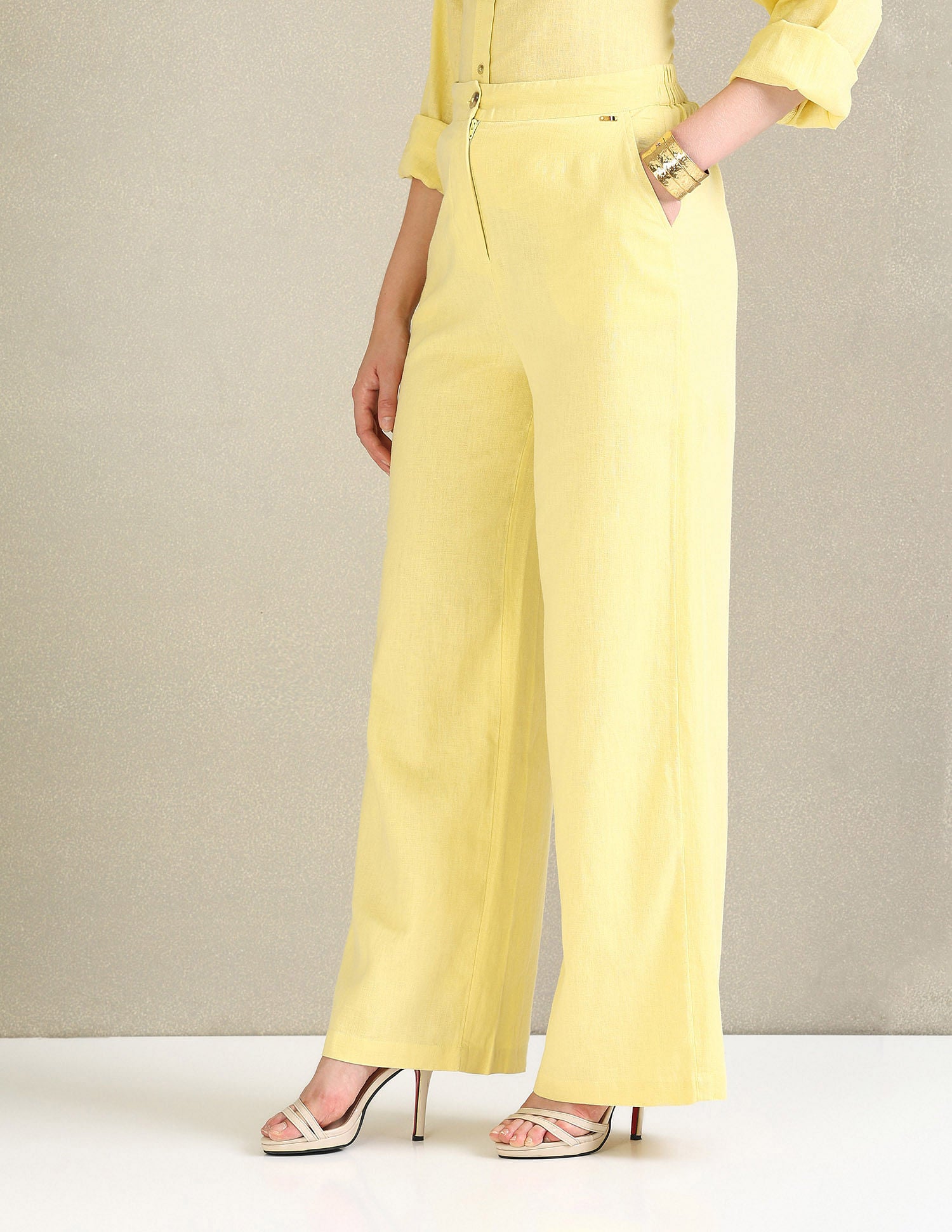 Linen Wide Leg Trousers Yellow - U.S. Polo Assn. India | Large