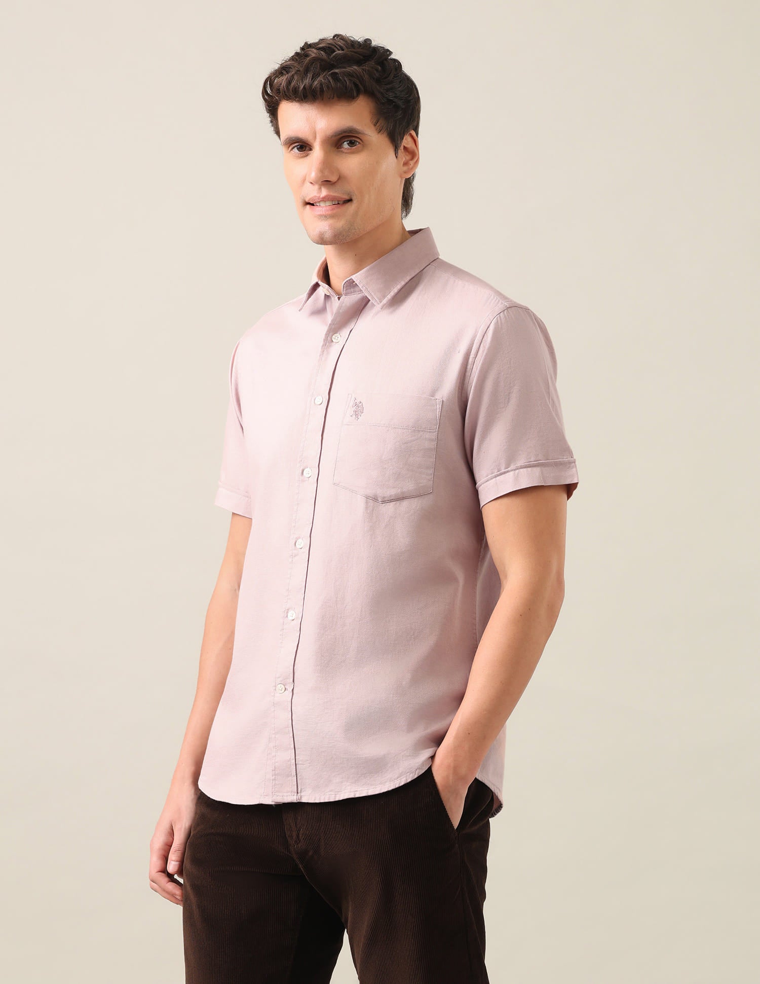 Solid Dobby Shirt Light Pink - U.S. Polo Assn. India | Large