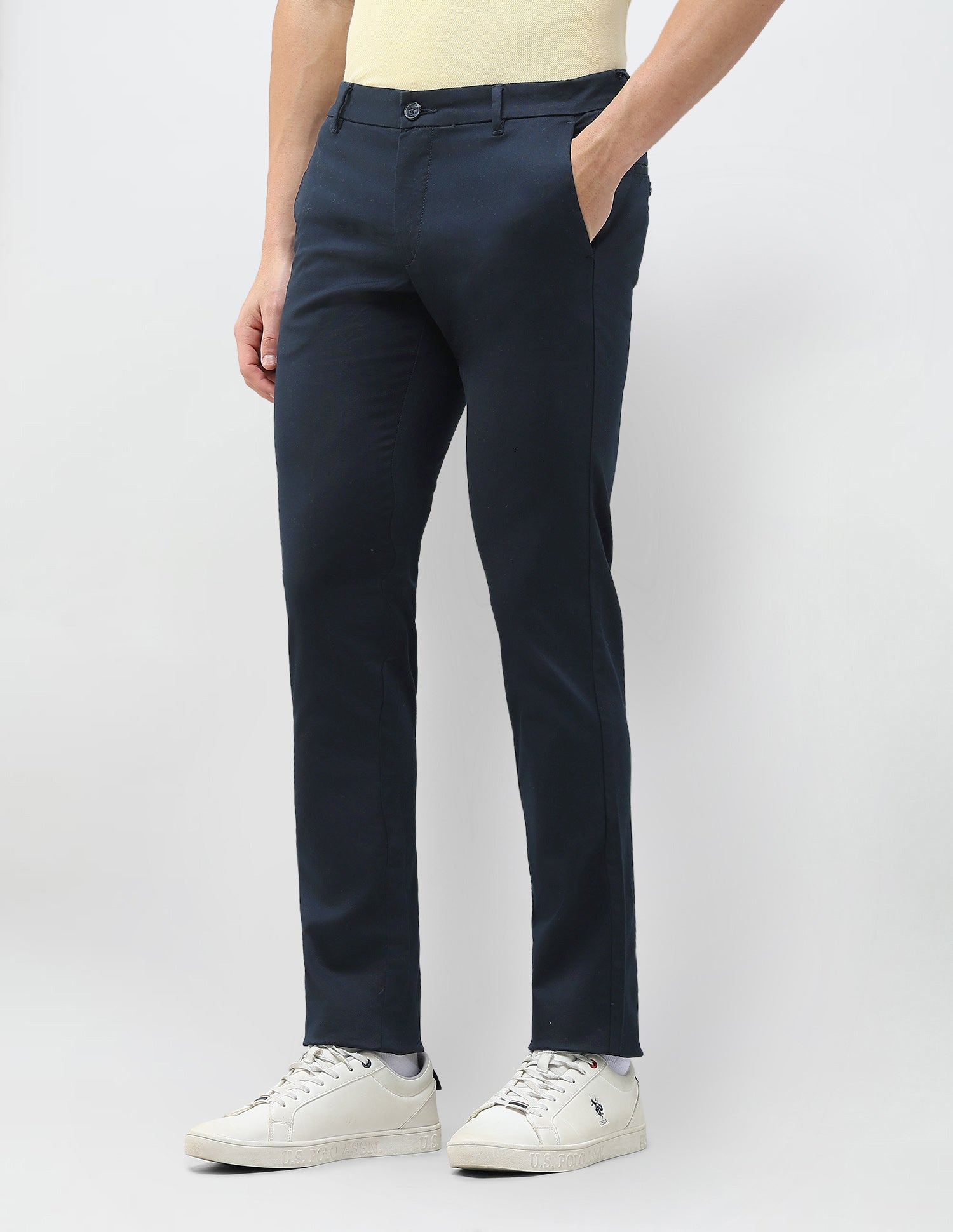 Denver Slim Fit Dobby Trousers Navy - U.S. Polo Assn. India | Large