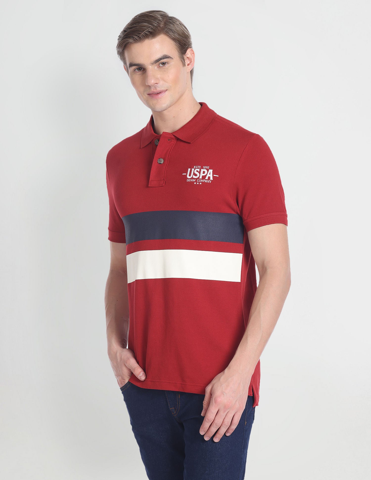 Colour Block Muscle Fit Polo Shirt Maroon - U.S. Polo Assn. India | Large