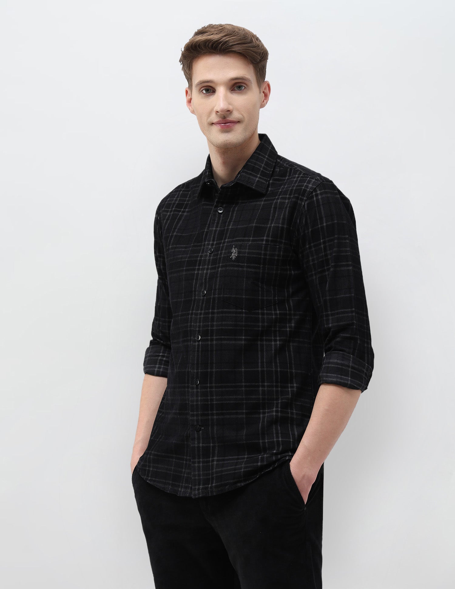 Corduroy Tailored Fit Shirt Black - U.S. POLO ASSN. | Large