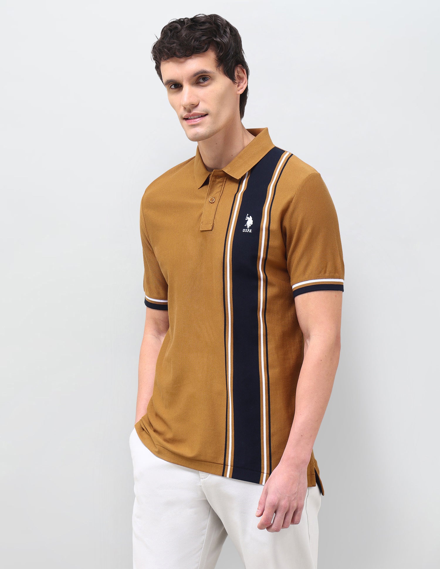Colourblocked Slim Fit Polo Shirt Brown - U.S. Polo Assn. India | Large