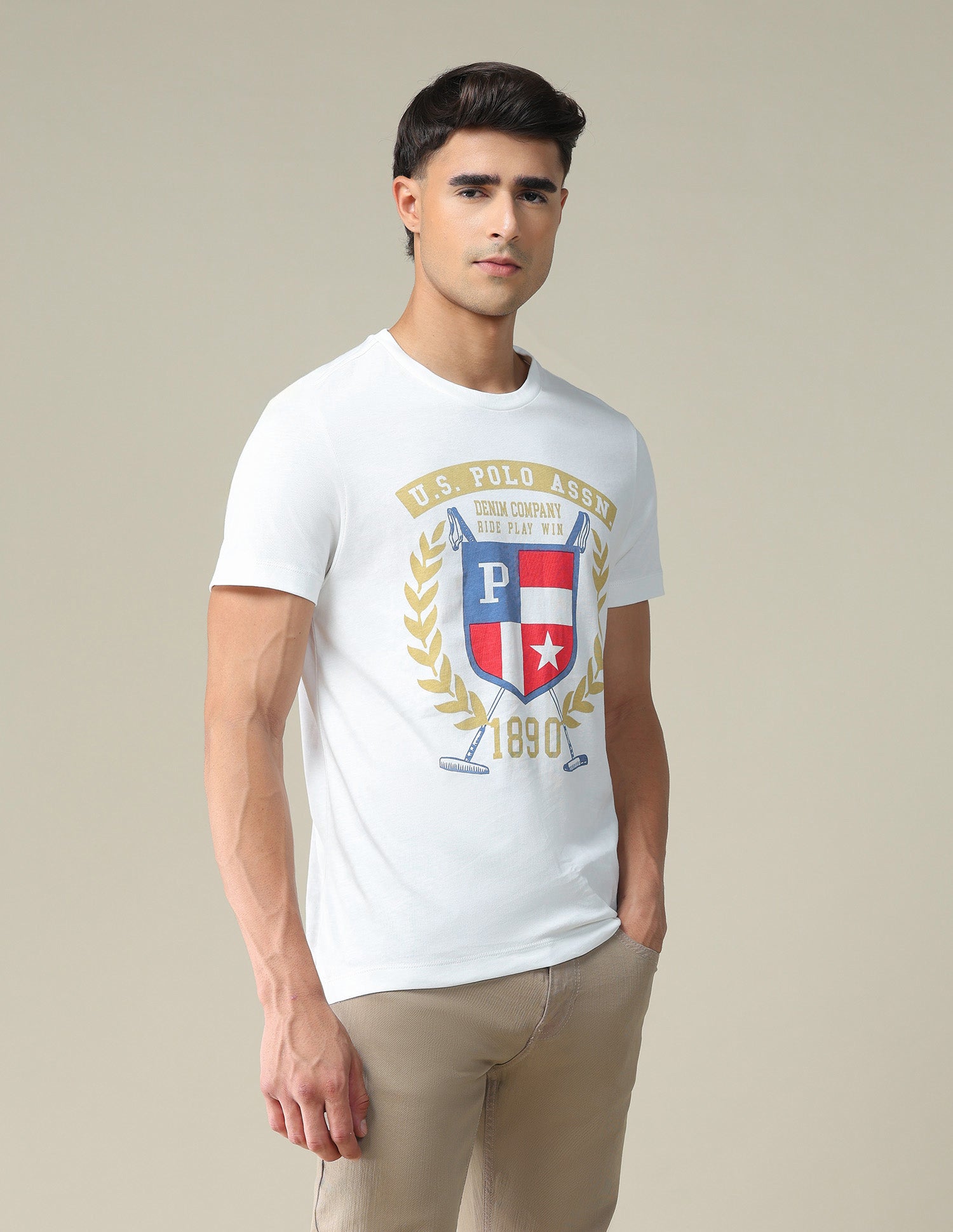 Graphic Print Muscle Fit T-Shirt Ivory - U.S. POLO ASSN. | Large