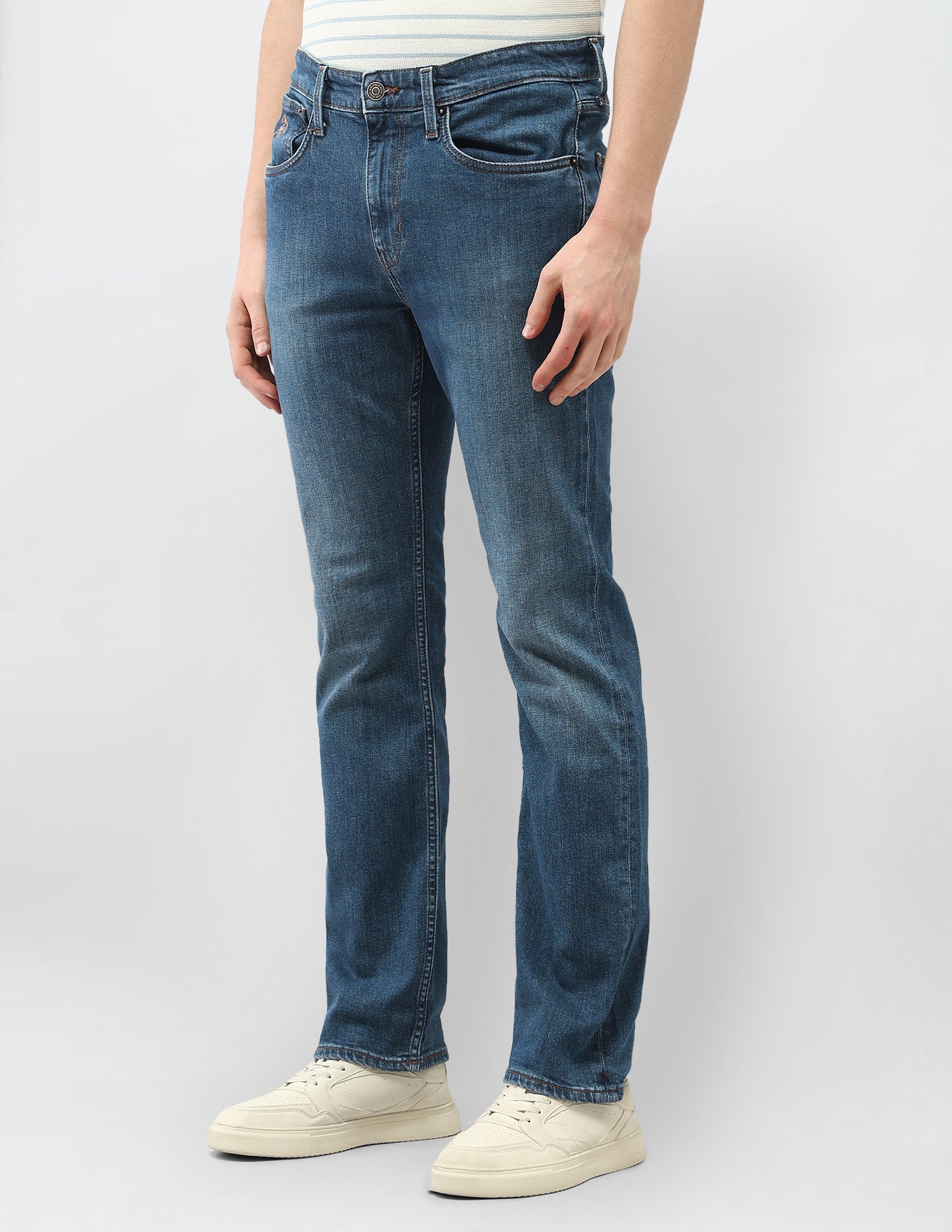 Harold Slim Straight Fit Stone Washed Jeans Mid Blue - U.S. Polo Assn. India | Large
