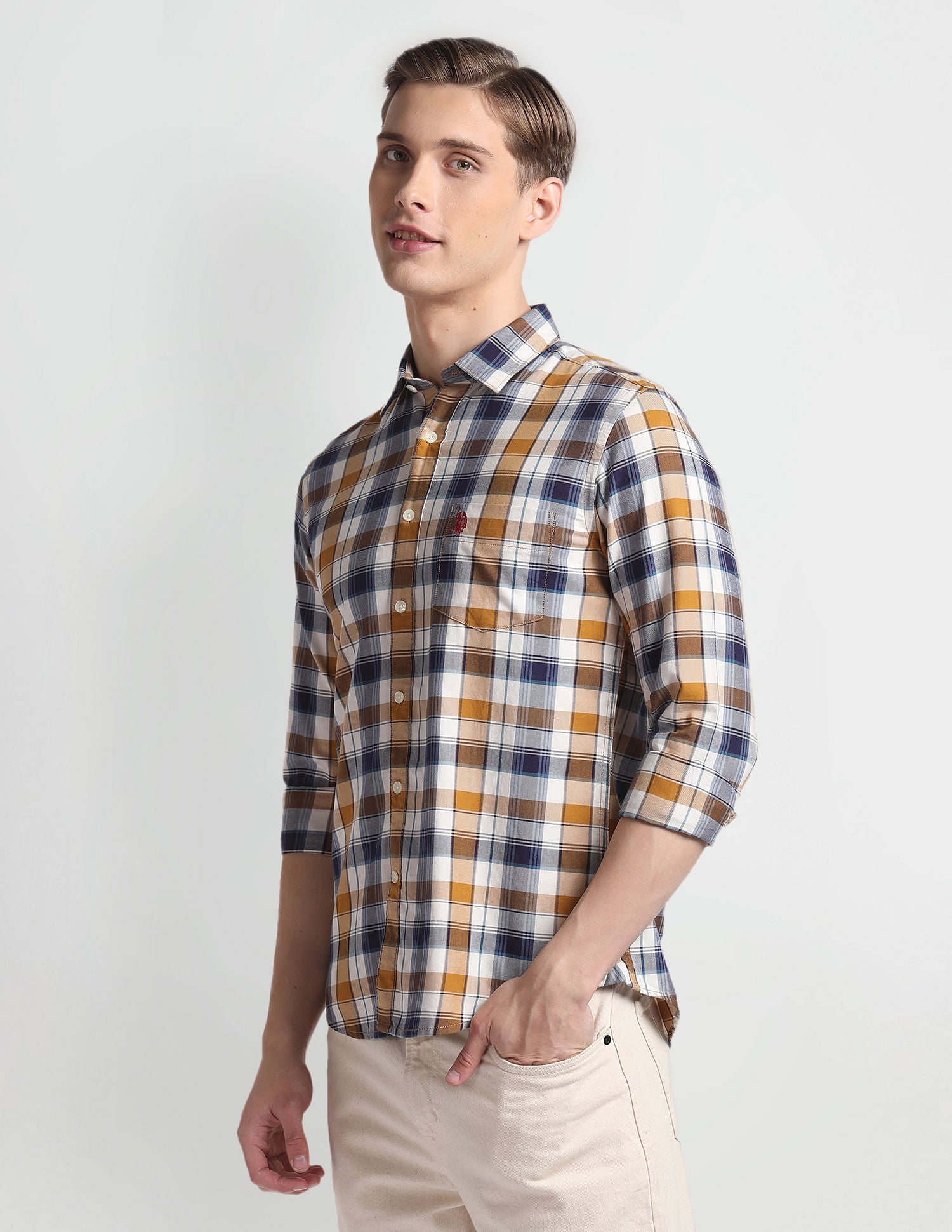 Plaid Check Twill Shirt Orange - U.S. POLO ASSN. | Large