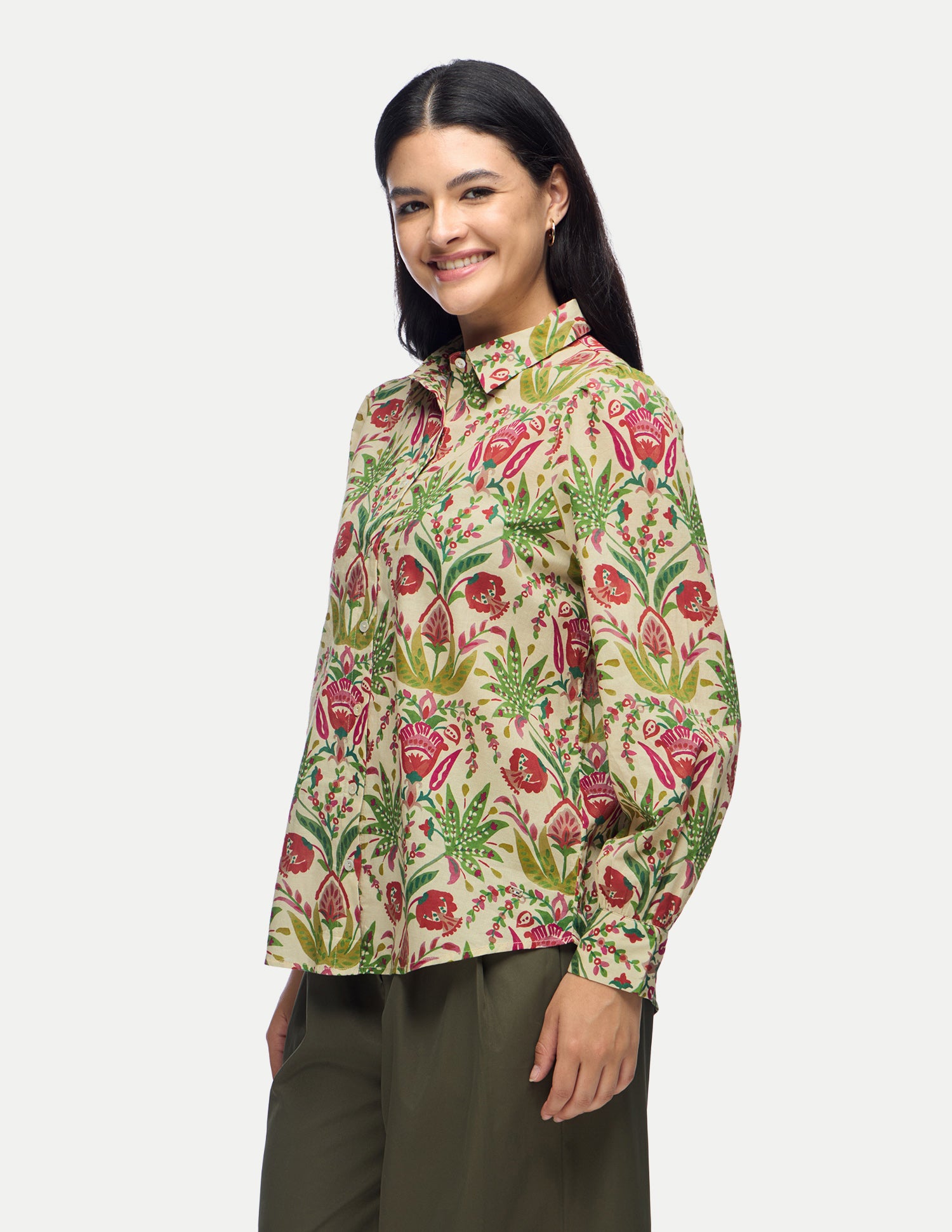Floral Printed Regular Fit Shirt Ecru - U.S. Polo Assn. India | Large