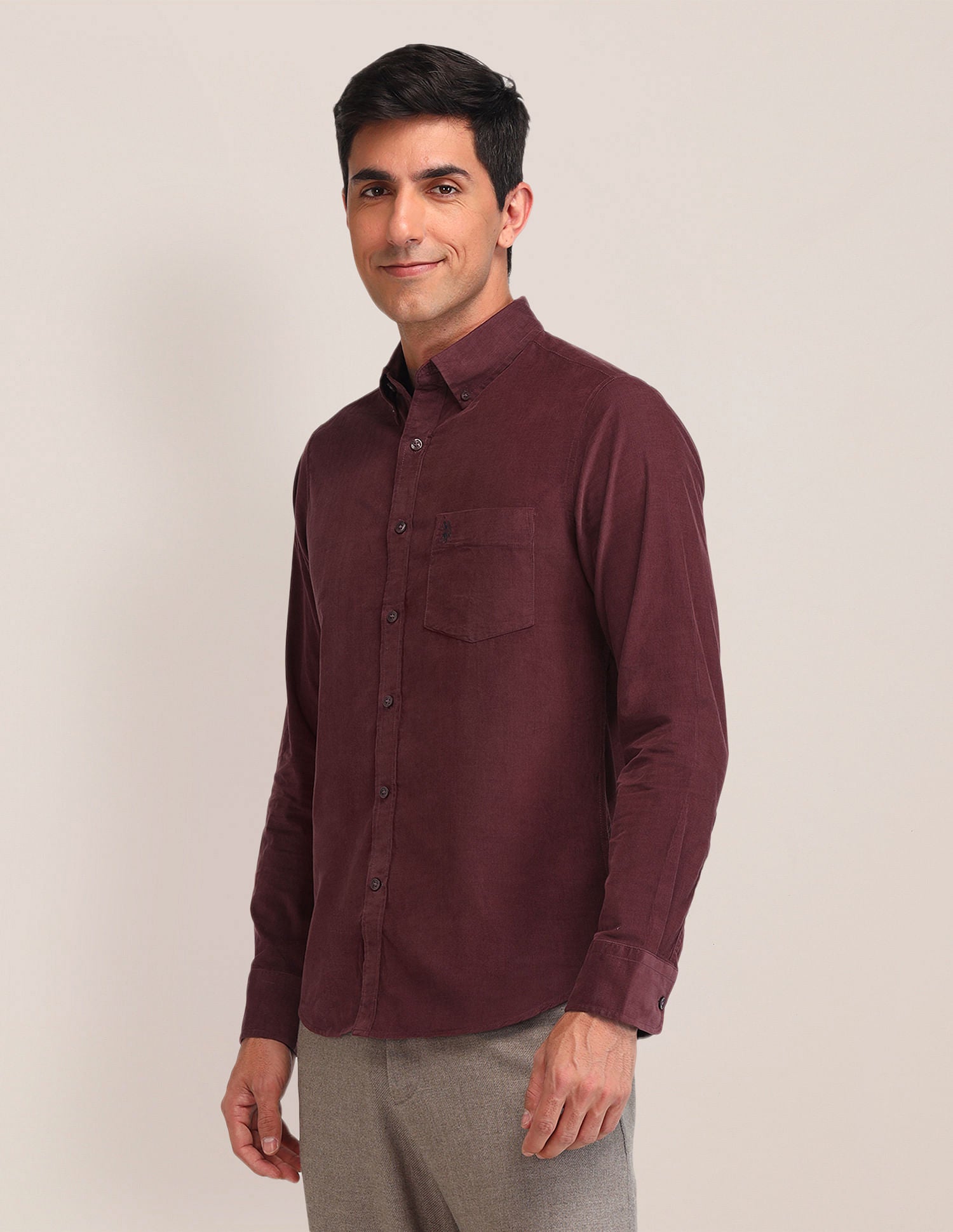 Tailored Fit Corduroy Shirt Maroon - U.S. Polo Assn. India | Large
