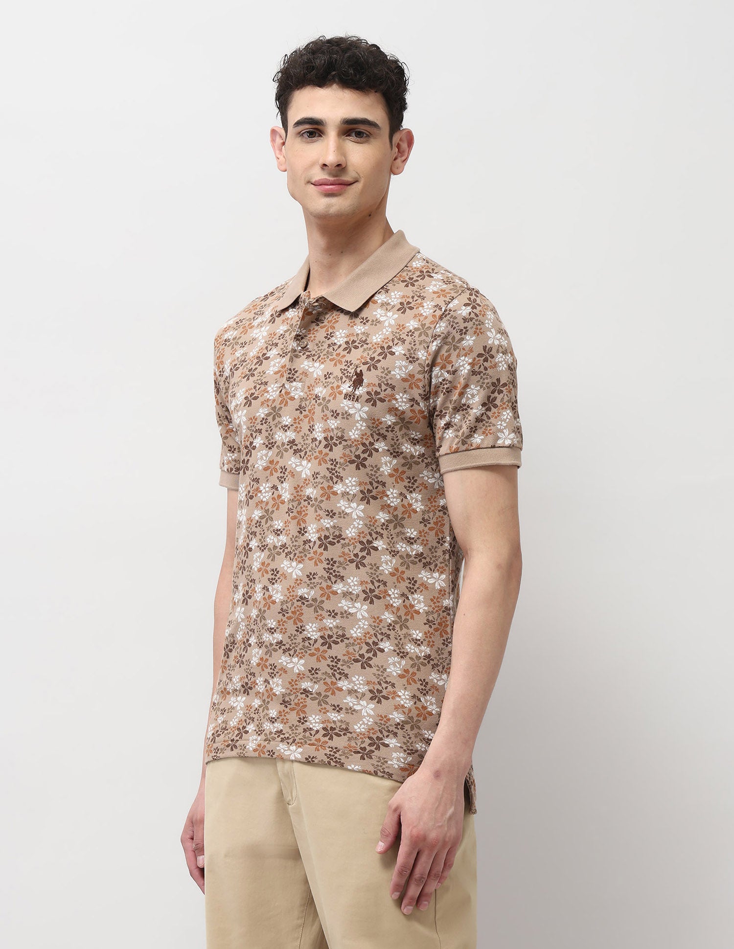 Pure Cotton Slim Fit Polo Shirt Light Brown - U.S. Polo Assn. India | Large