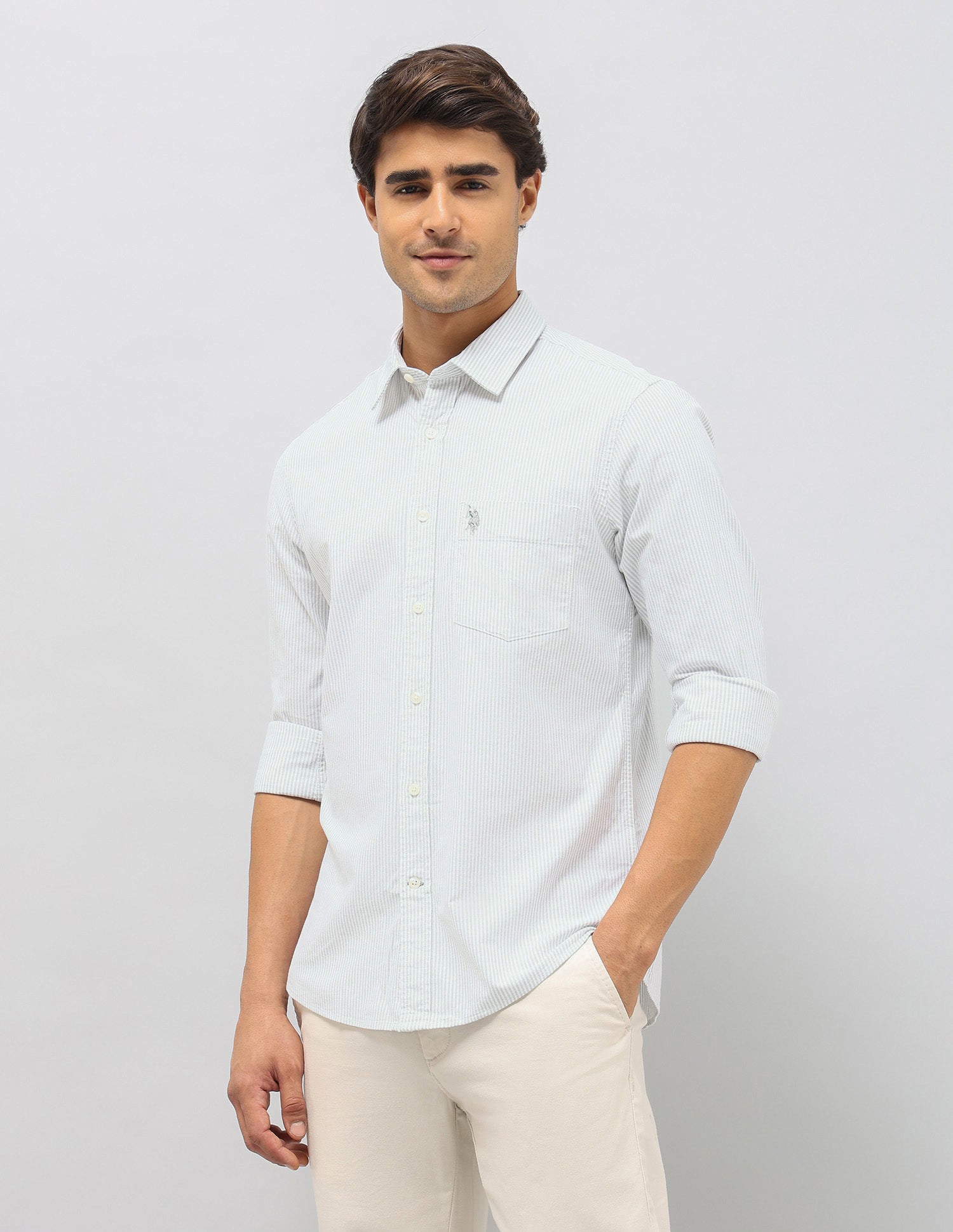 Vertical Striped Oxford Shirt Light Green - U.S. POLO ASSN. | Large