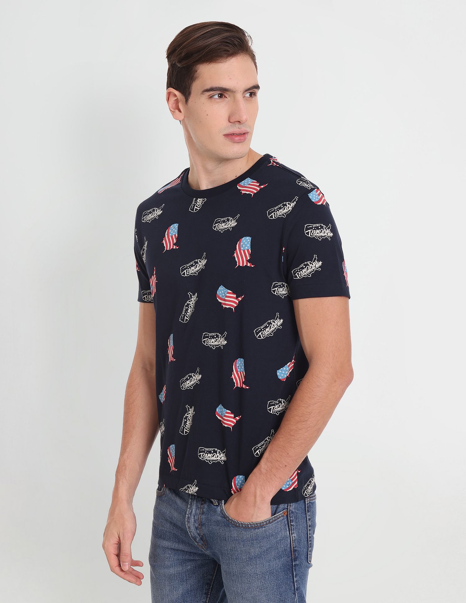 Flag Print Cotton T-Shirt Navy - U.S. Polo Assn. India | Large