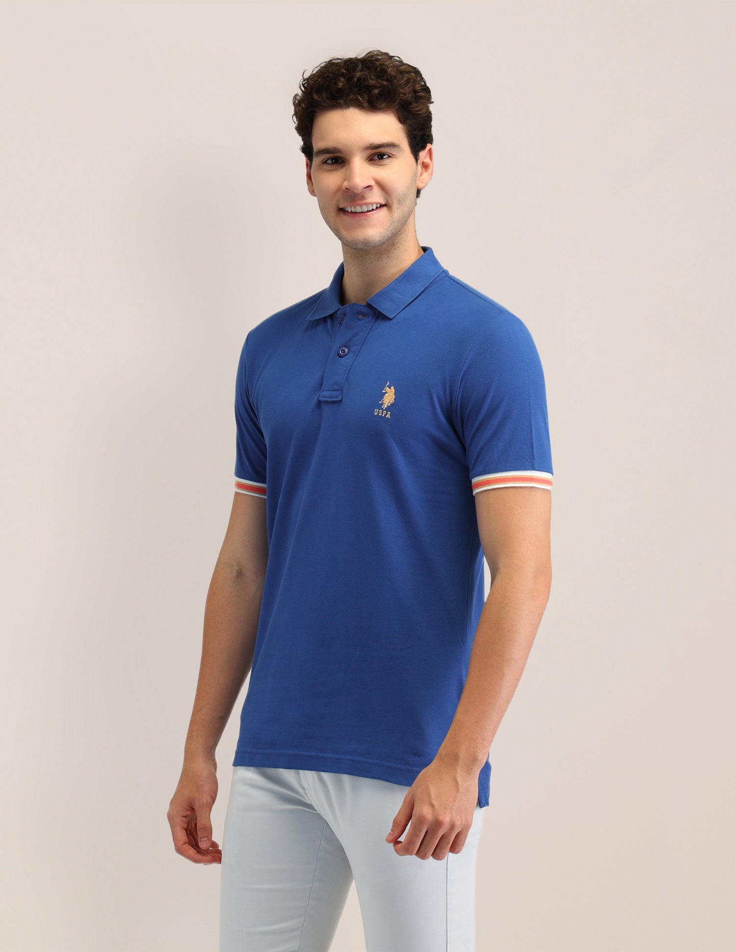 Solid Slim Fit Polo Shirt Blue - U.S. Polo Assn. India | Large