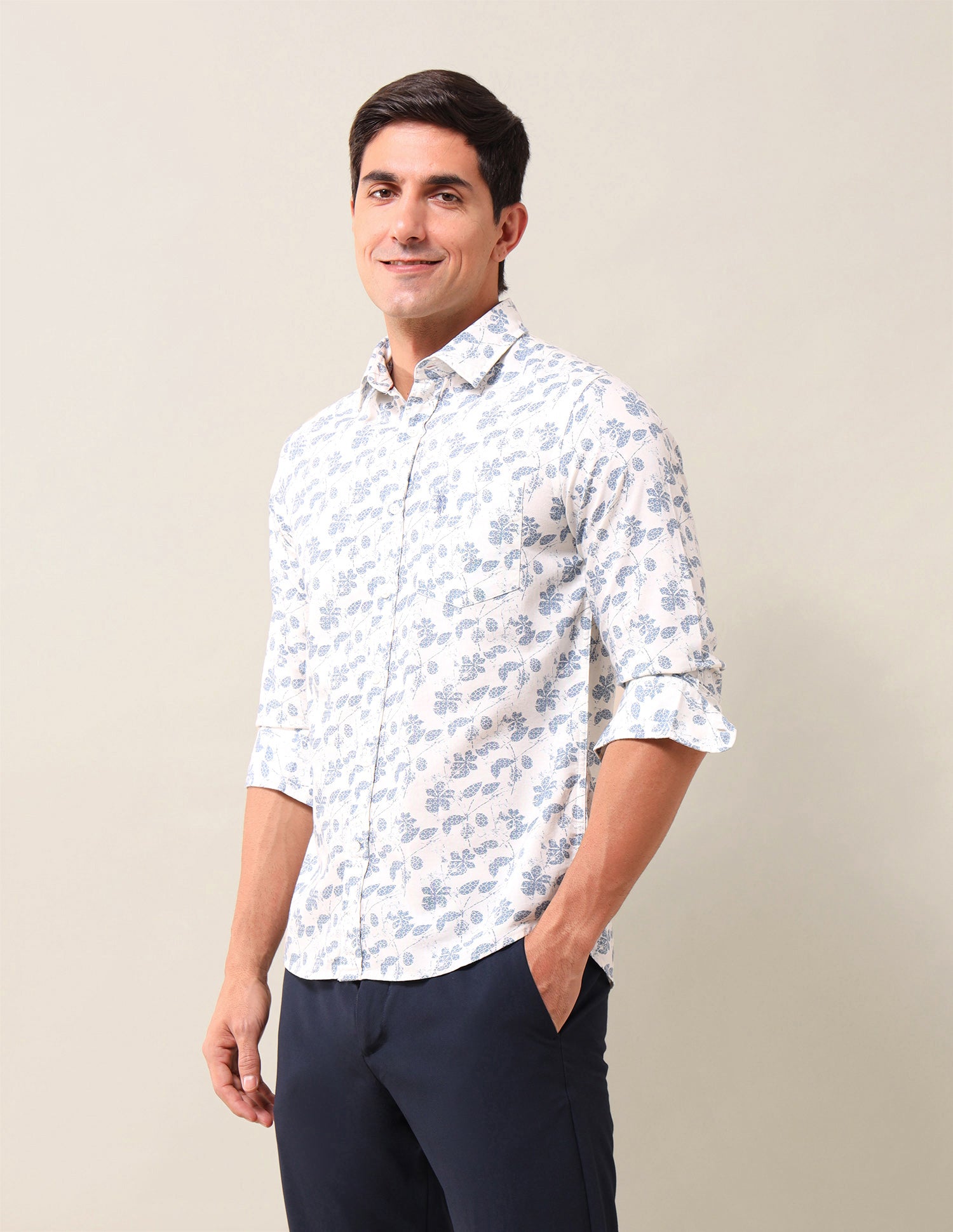 Tailored Fit Floral Printed Shirt Cream - U.S. Polo Assn. India | Large