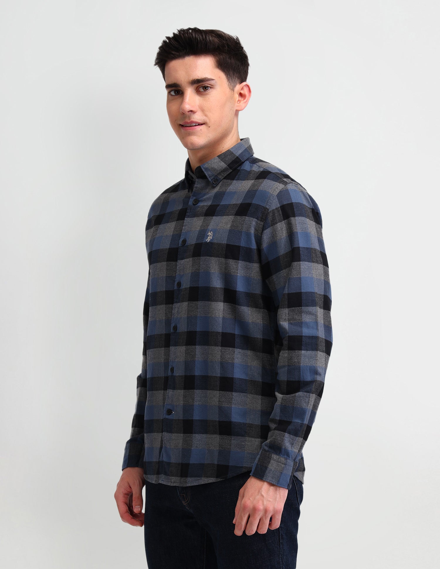 Buffalo Checked Slim Fit Shirt Blue - U.S. Polo Assn. India | Large