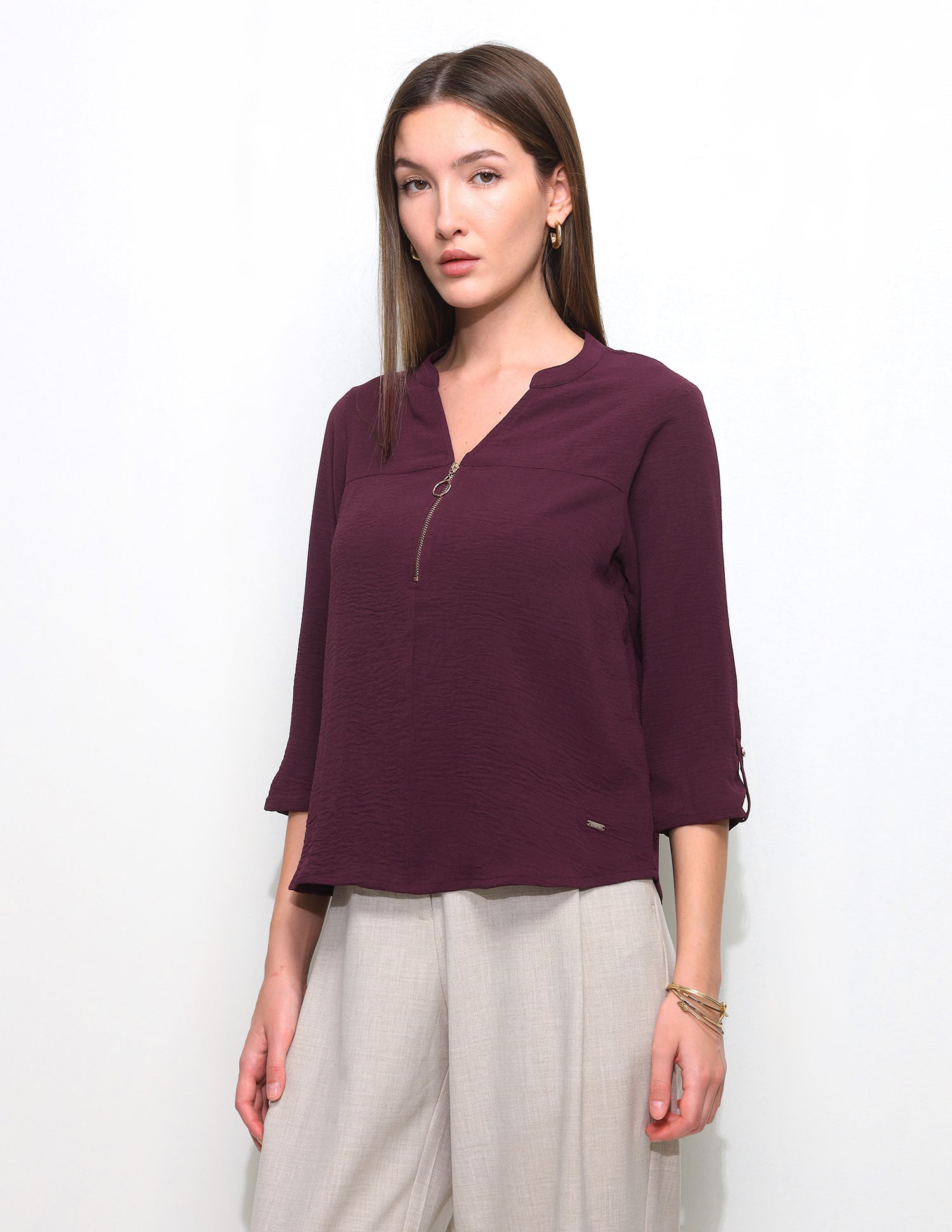 Cut And Sew Solid Front Zip Top Wine - U.S. Polo Assn. India | Large