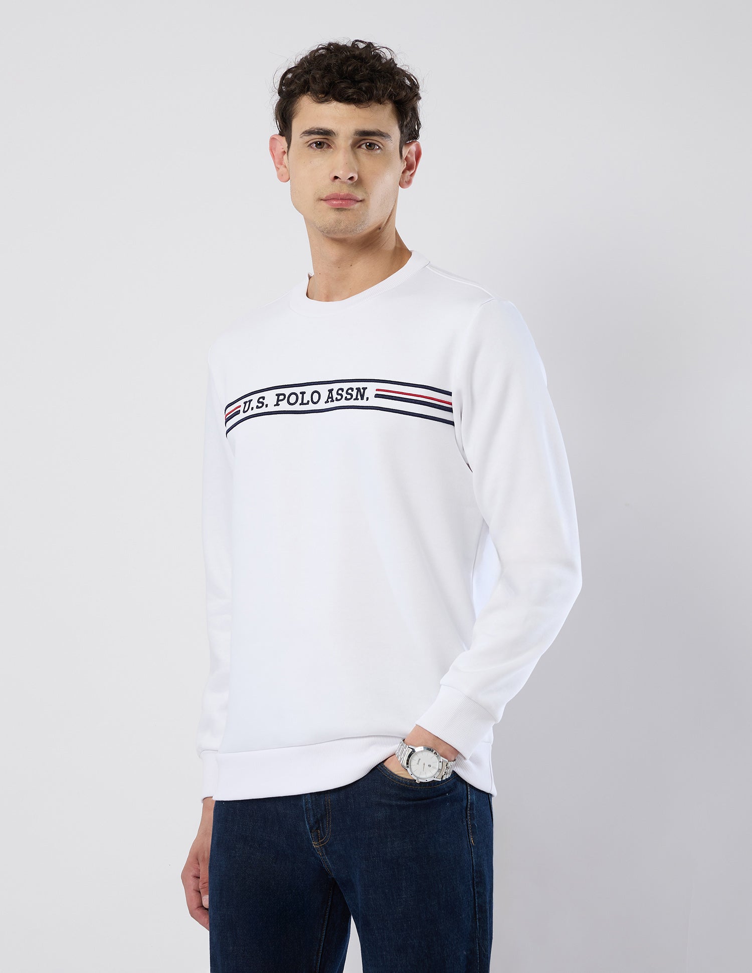 Brand Embroidered Regular Fit Sweatshirt White - U.S. POLO ASSN. | Large