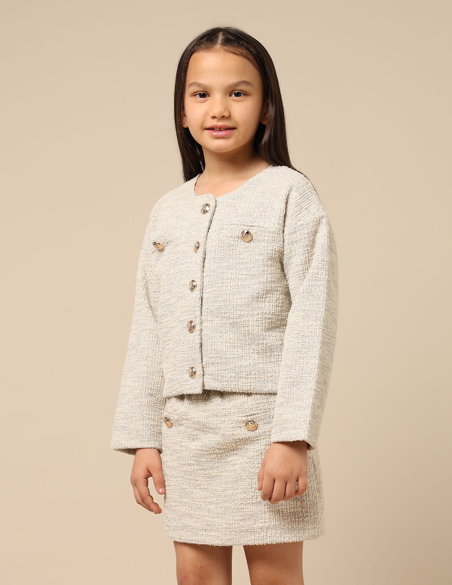 Girls Textured Boxy Fit Jacket Off White - U.S. POLO ASSN. | Large