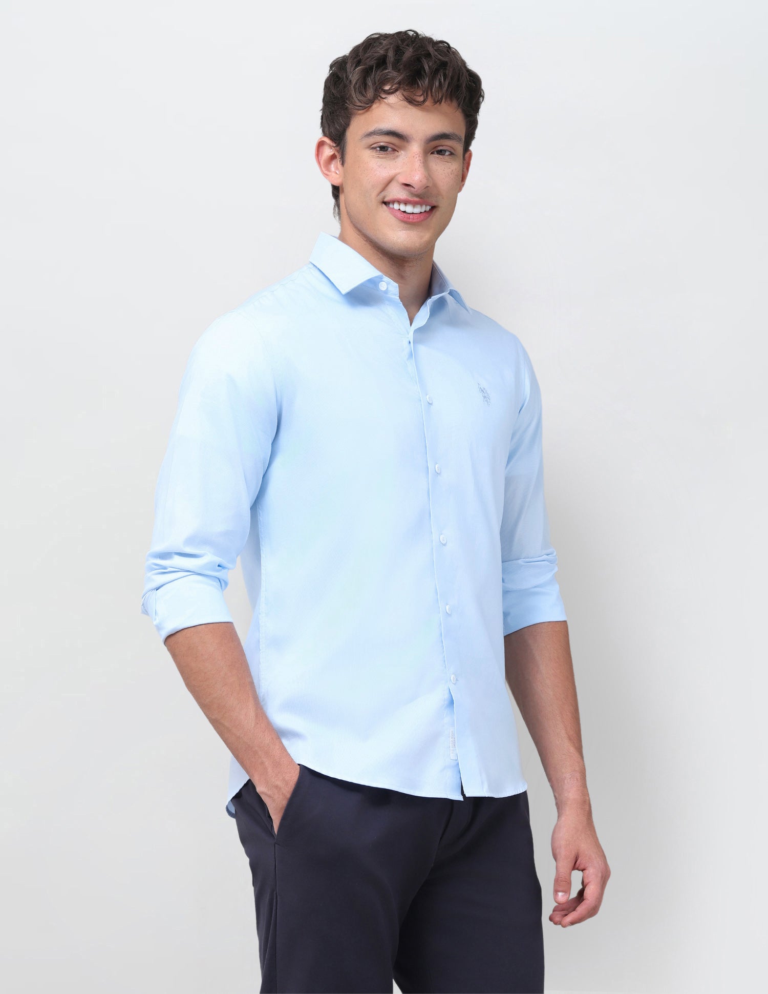 Solid Dobby Shirt Light Blue - U.S. Polo Assn. India | Large
