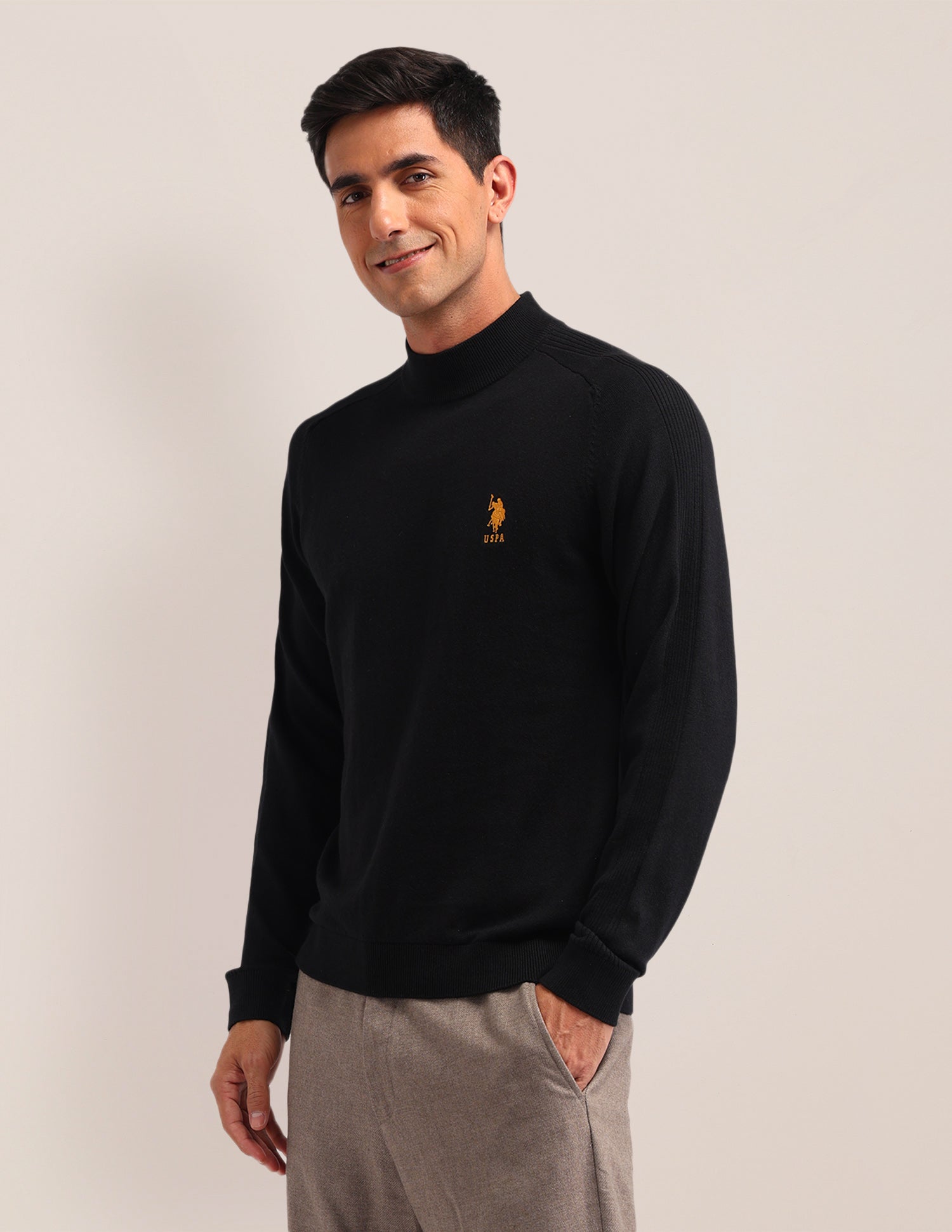 Solid Regular Fit Sweater Black - U.S. Polo Assn. India | Large