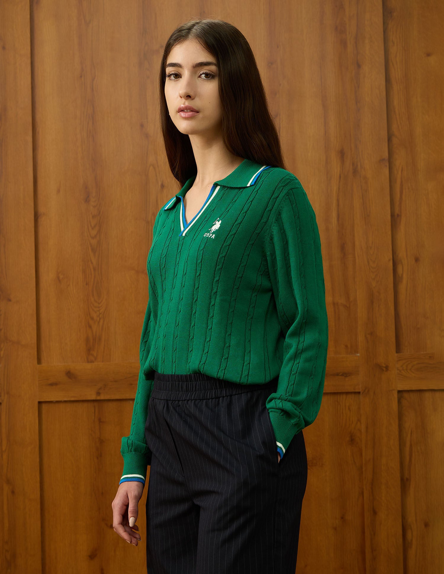 Regular Fit Textured Sweater Green - U.S. POLO ASSN. | Large