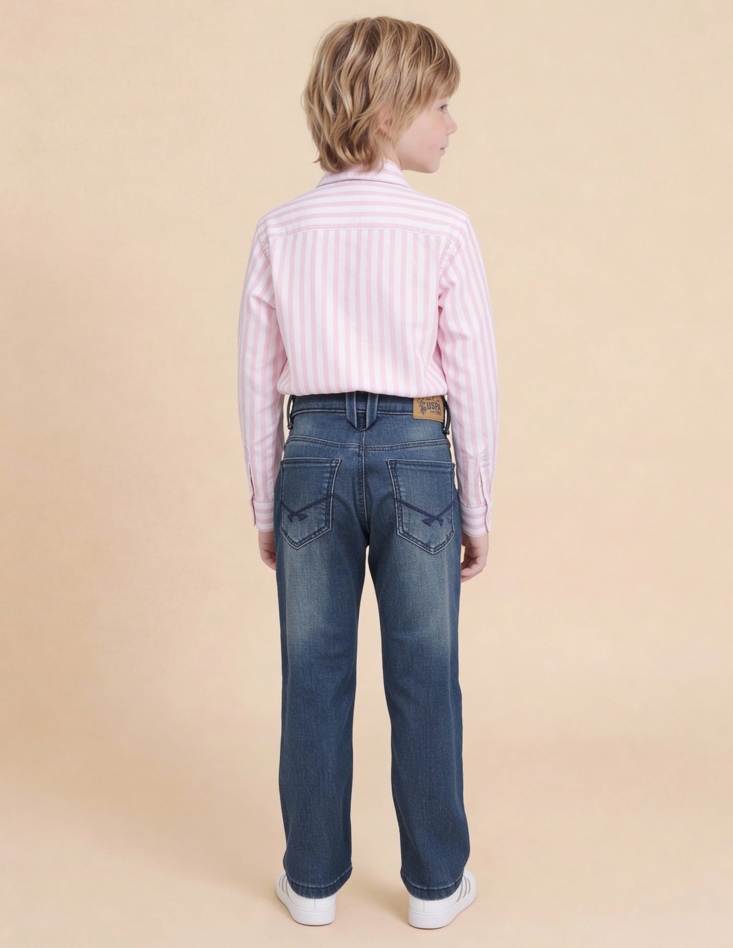 Boys Relaxed Fit Whsikered Jeans Mid Blue - U.S. Polo Assn. India | Large