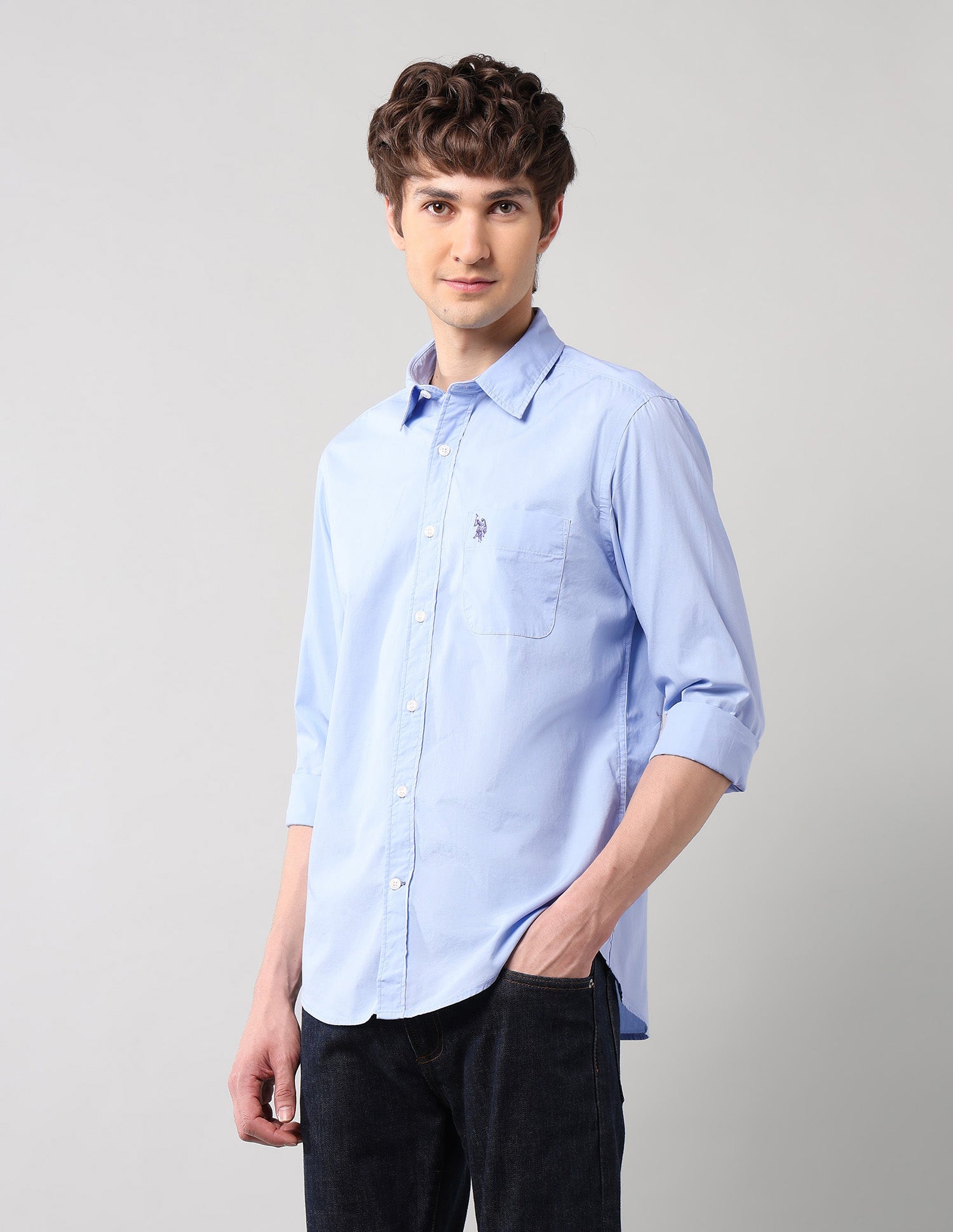 Pure Cotton Regular Fit Shirt Light Blue - U.S. Polo Assn. India | Large