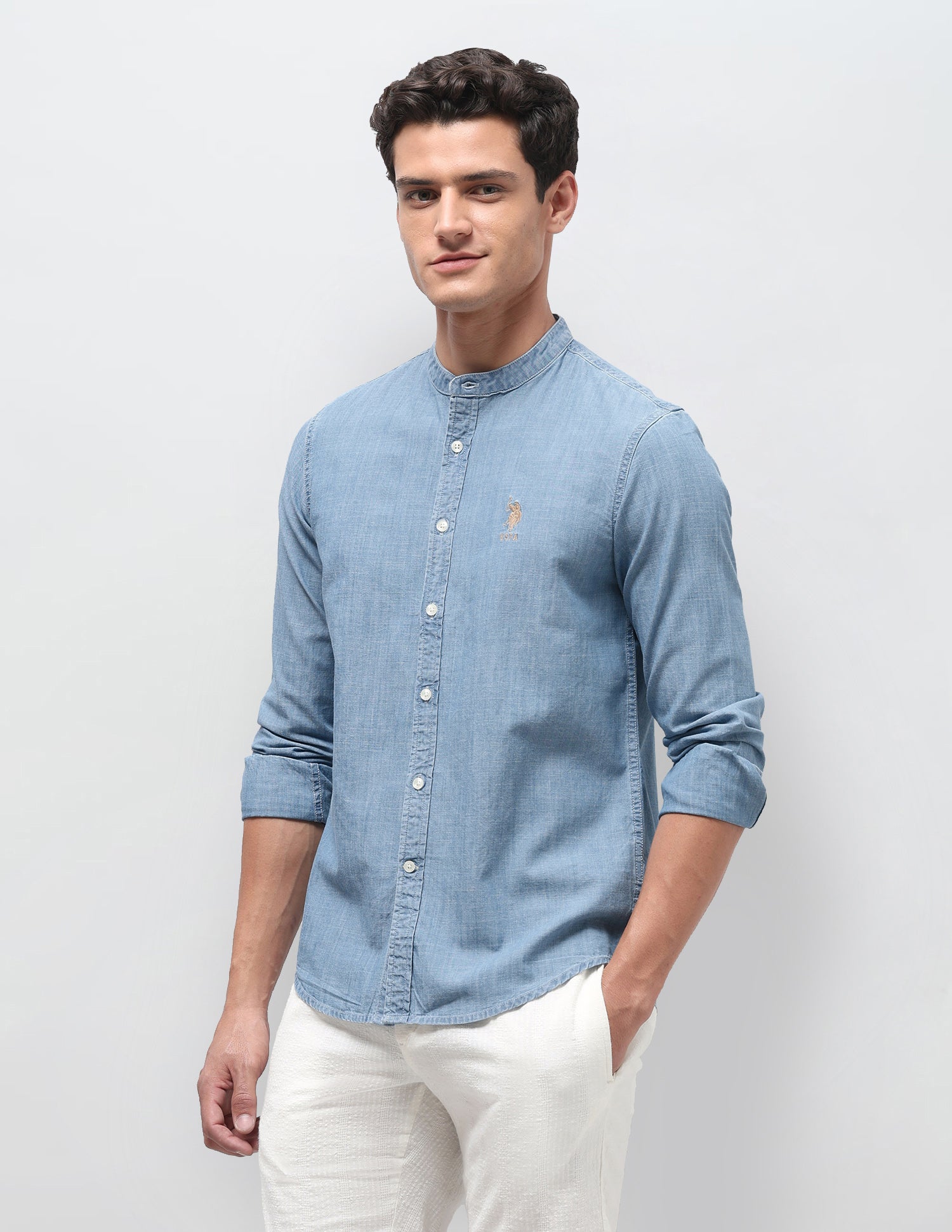 Solid Regular Fit Shirt Light Indigo - U.S. Polo Assn. India | Large