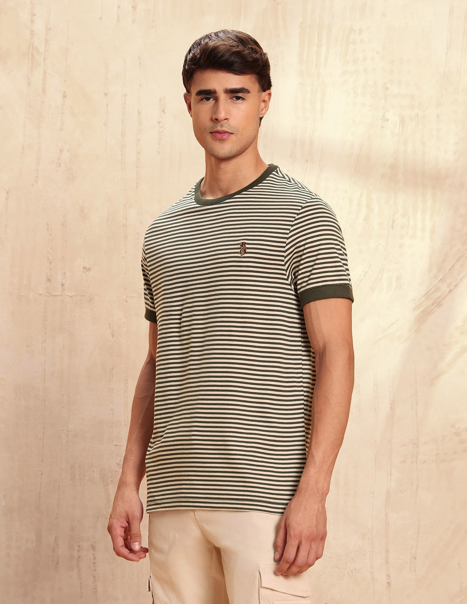 Horizontal Striped Legend Of Horseshoe T-Shirt Olive - U.S. POLO ASSN. | Large