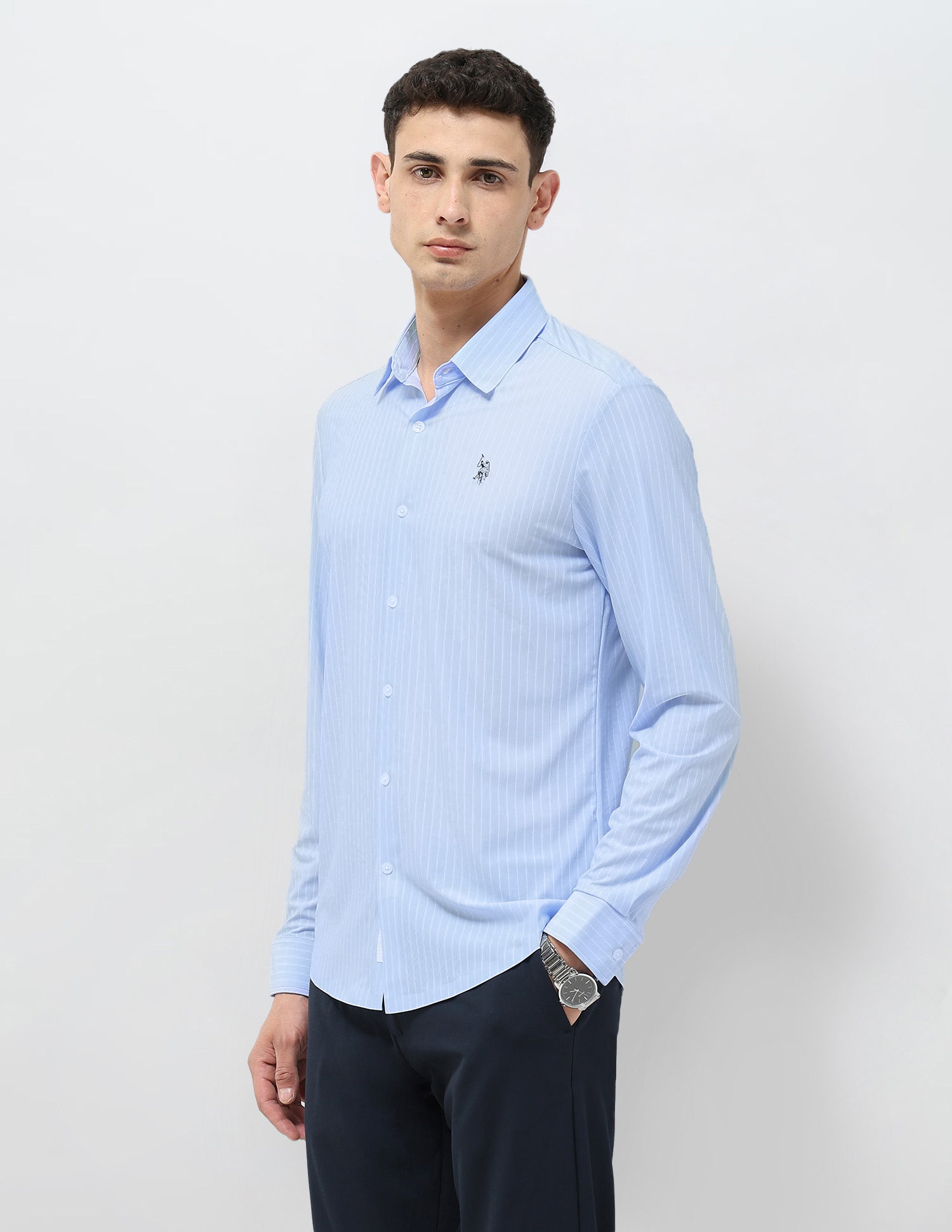 Tailored Fit Vertical Striped Shirt Light Blue - U.S. POLO ASSN. | Large
