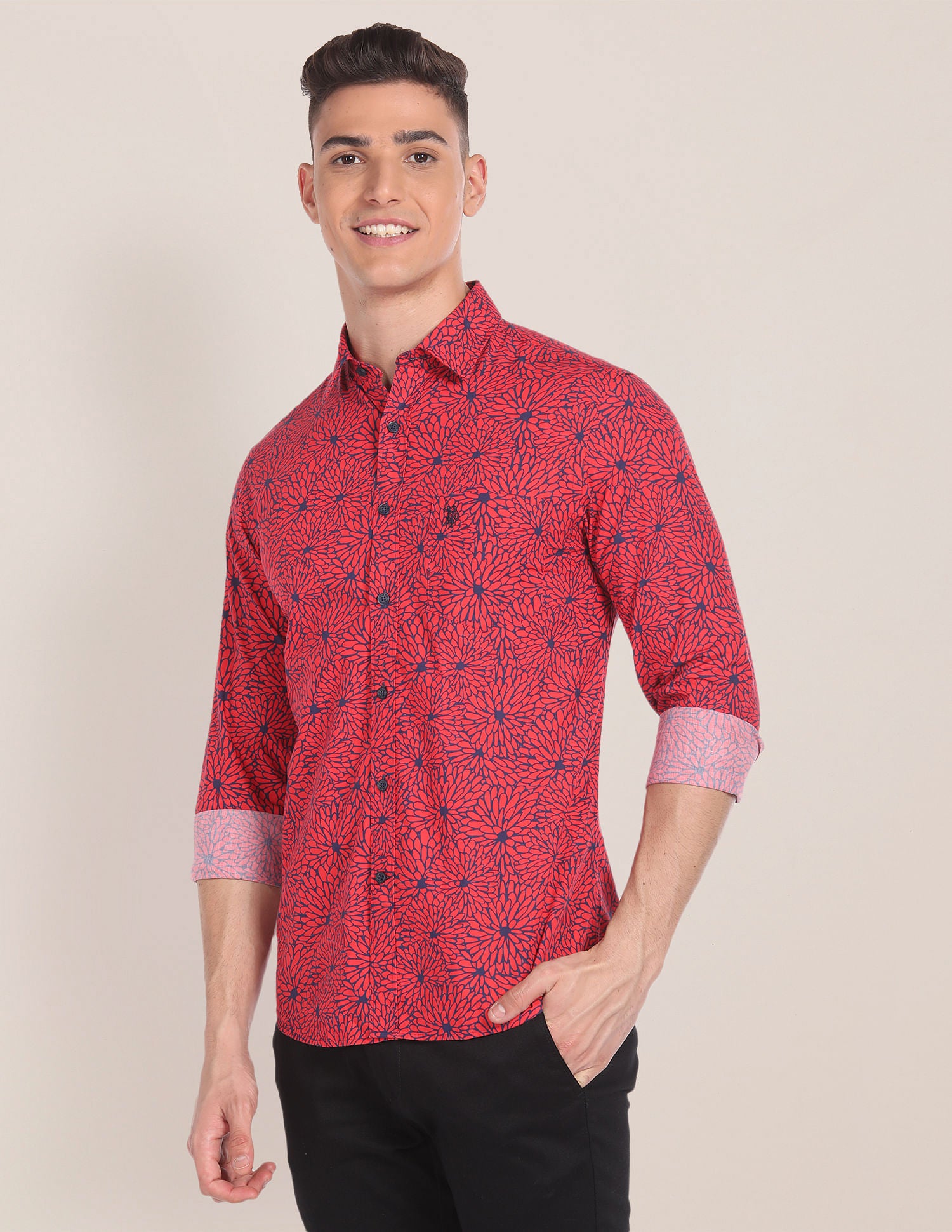 Graphic Print Cotton Shirt Red - U.S. POLO ASSN. | Large