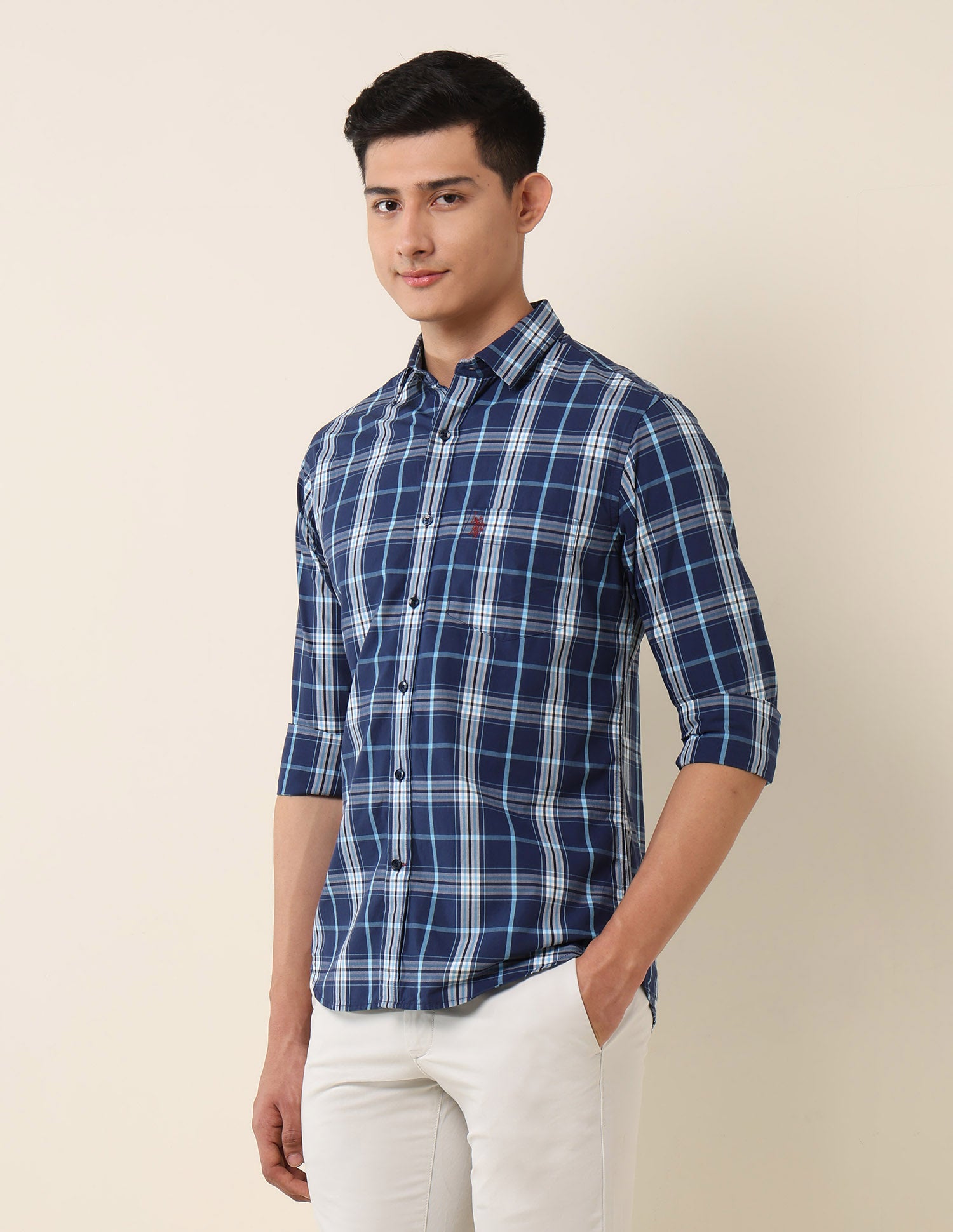 Plaid Checked Pure Cotton Shirt Navy - U.S. Polo Assn. India | Large