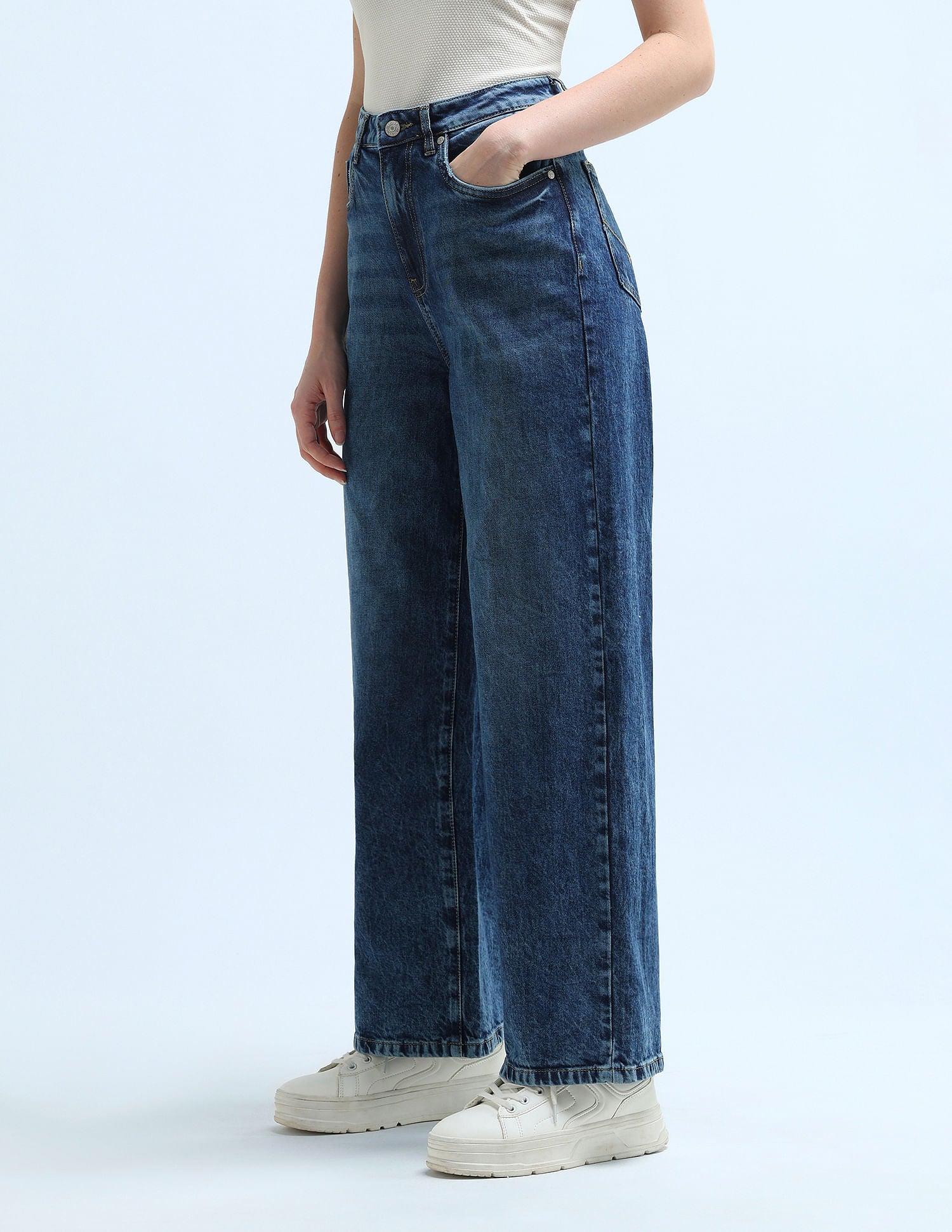 High Rise Wide Leg Jeans Blue - U.S. Polo Assn. India | Large