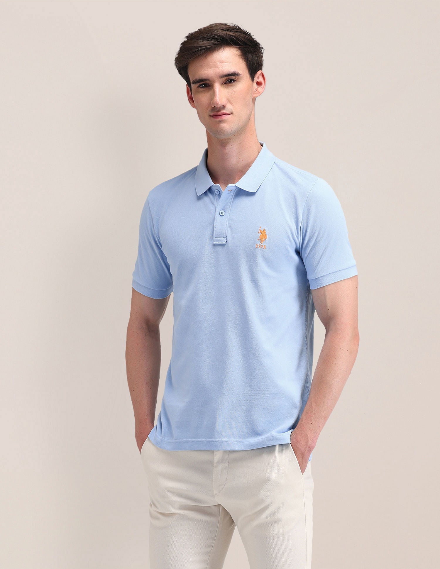 Solid Slim Fit Polo Shirt Light Blue - U.S. POLO ASSN. | Large