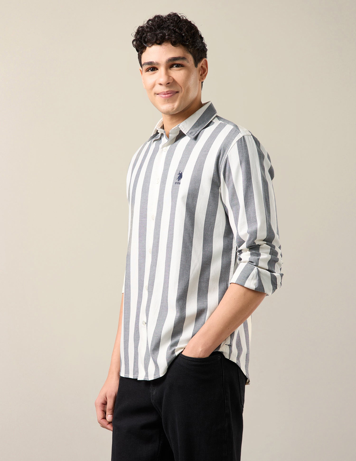 Vertical Striped Regular Fit Shirt Black - U.S. Polo Assn. India | Large