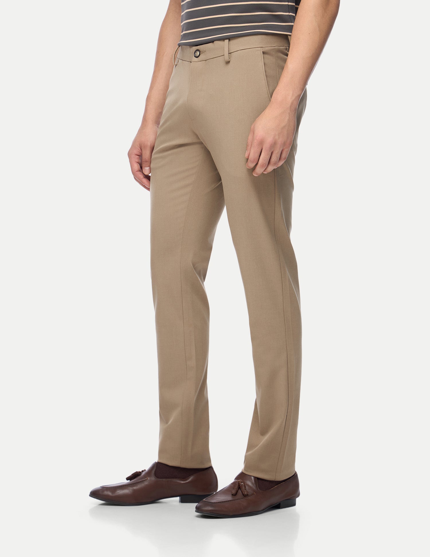 Super Slim Fit Satin Trousers Light Khaki - U.S. Polo Assn. India | Large