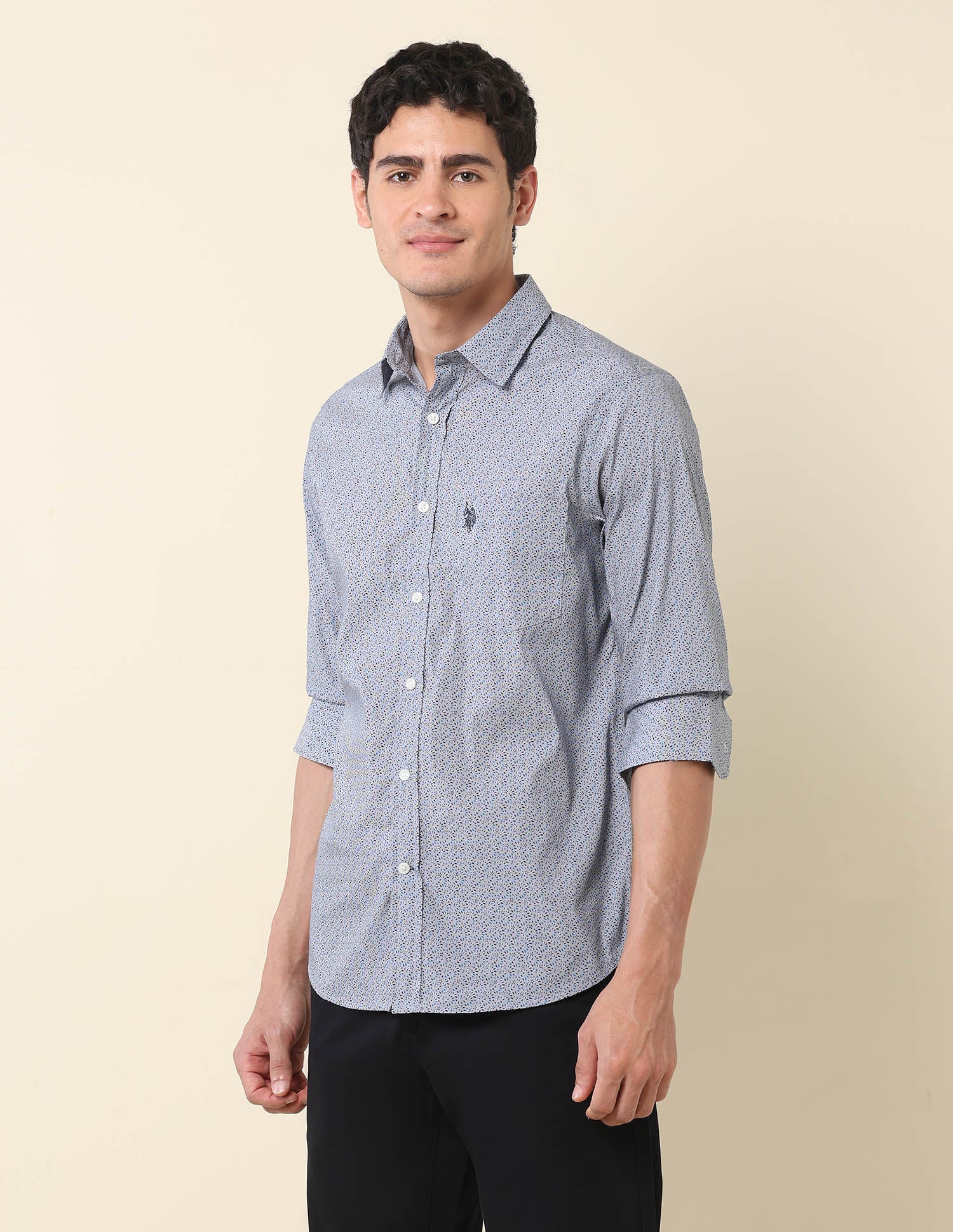 Tailored Fit All-Over Printed Shirt Grey - U.S. Polo Assn. India | Large