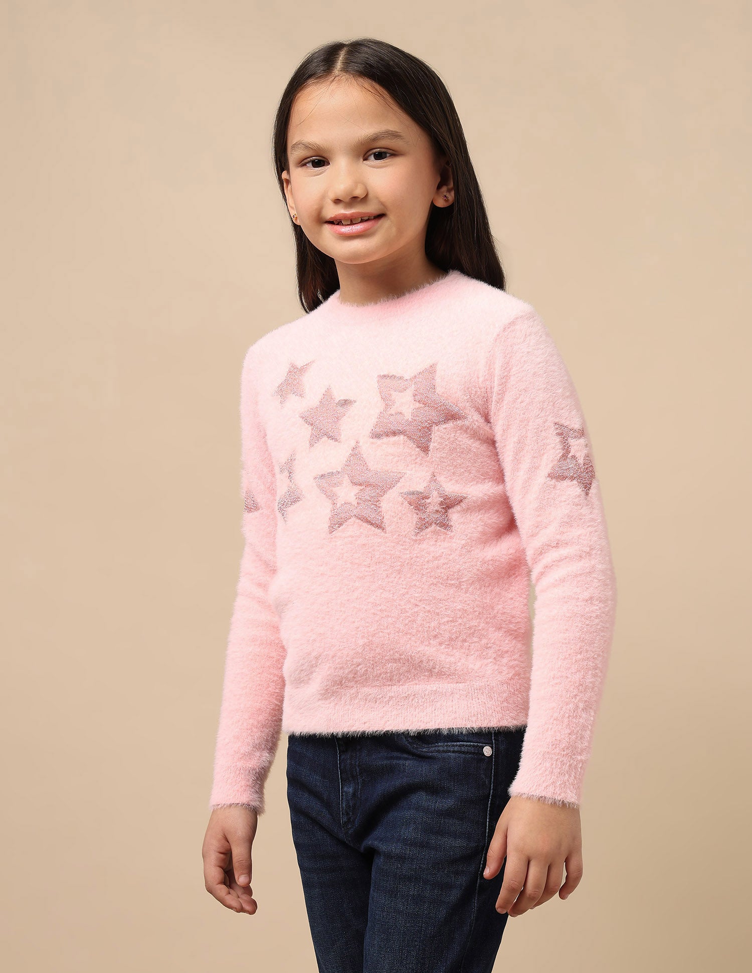 Girls Patterned Knit Pullover Sweater Pink - U.S. POLO ASSN. | Large