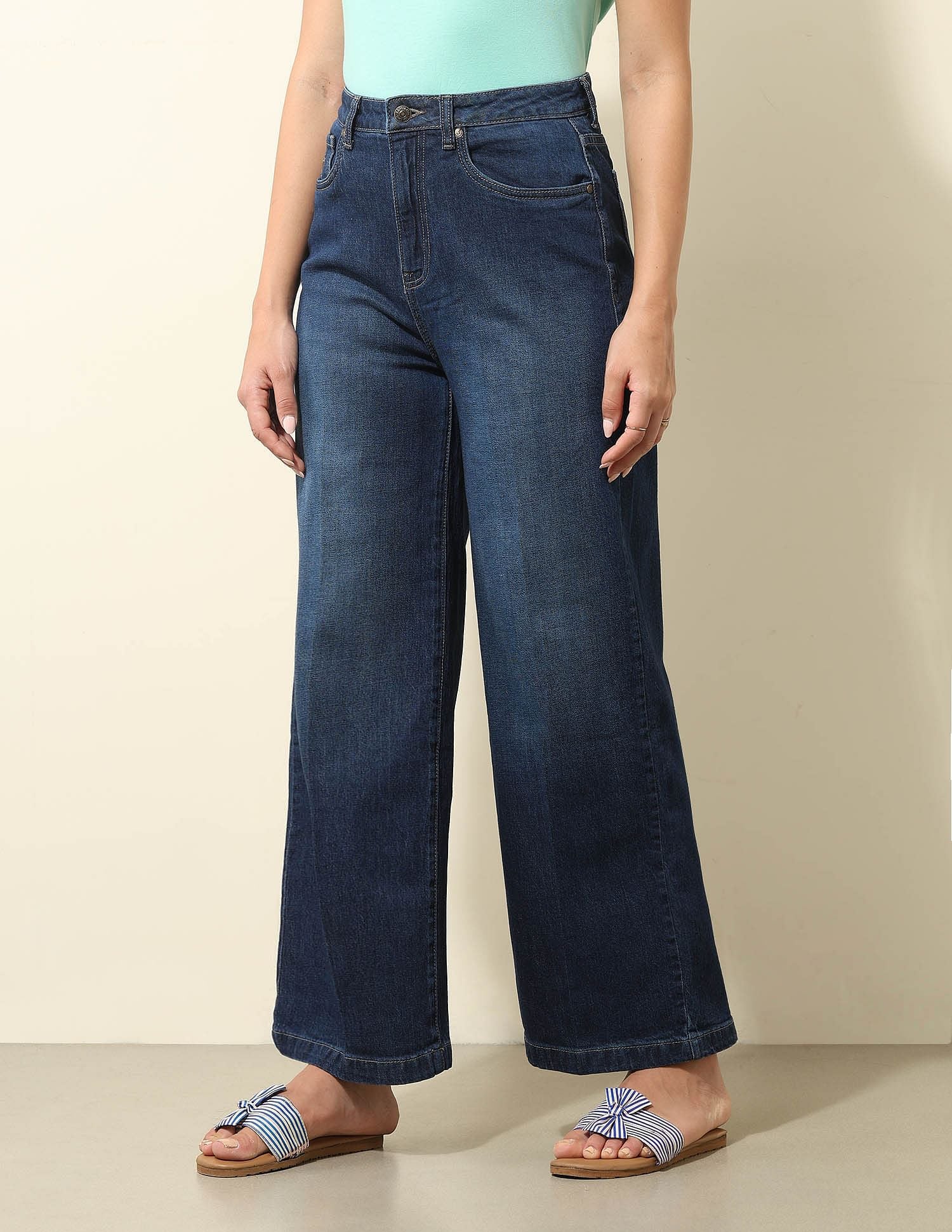 High Rise Wide Leg Jeans Dark Blue - U.S. Polo Assn. India | Large