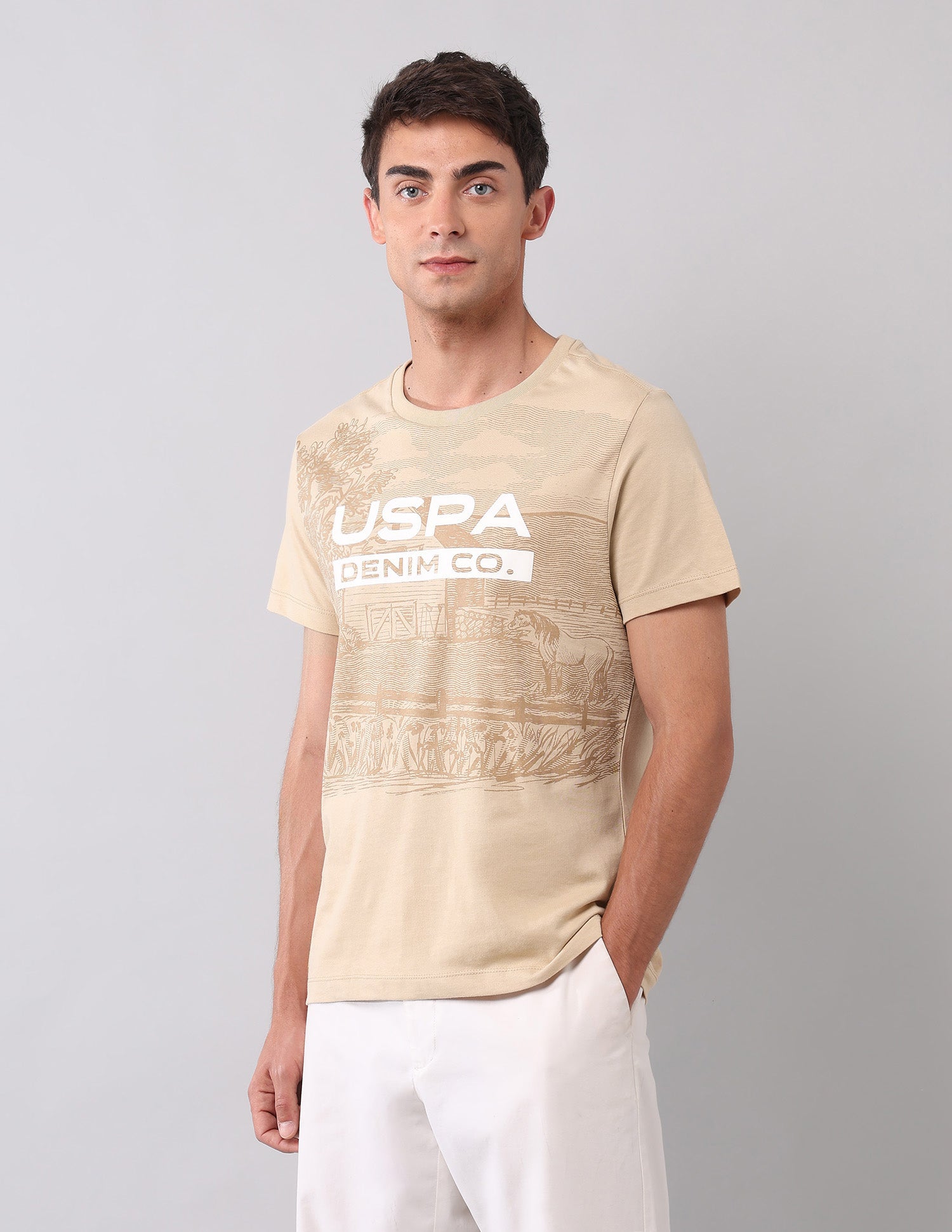 Pure Cotton Brand Printed T-Shirt Beige - U.S. Polo Assn. India | Large