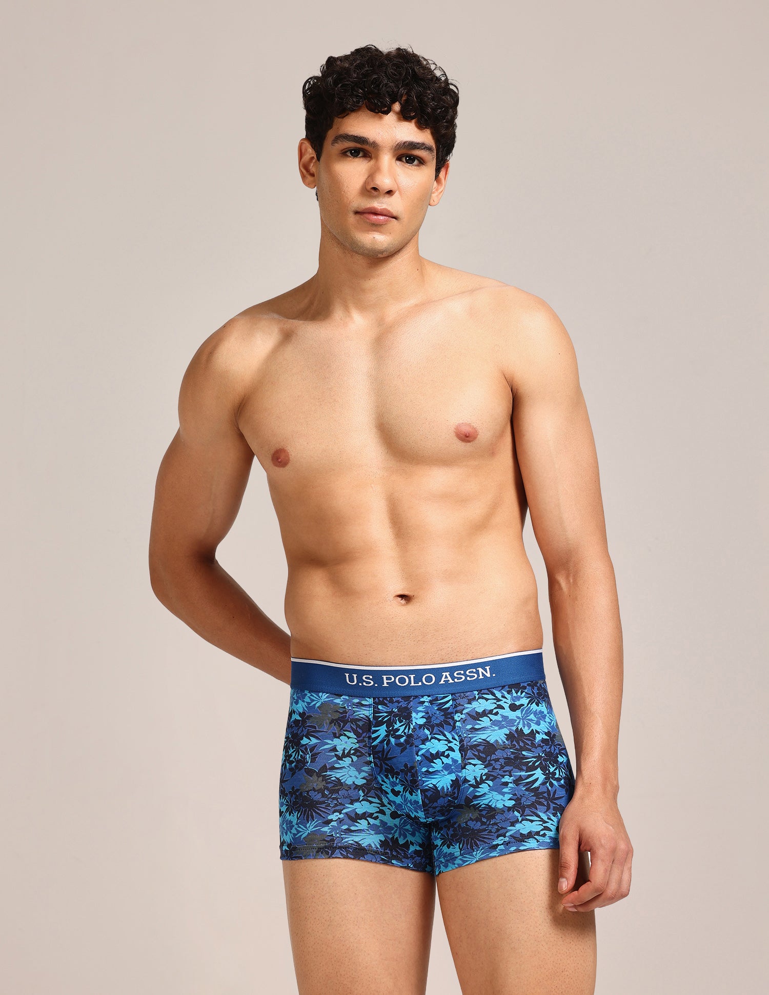 Mid Rise Printed OET24 Trunks - Pack Of 3 Blue, Blue, Bracken - U.S. Polo Assn. India | Large