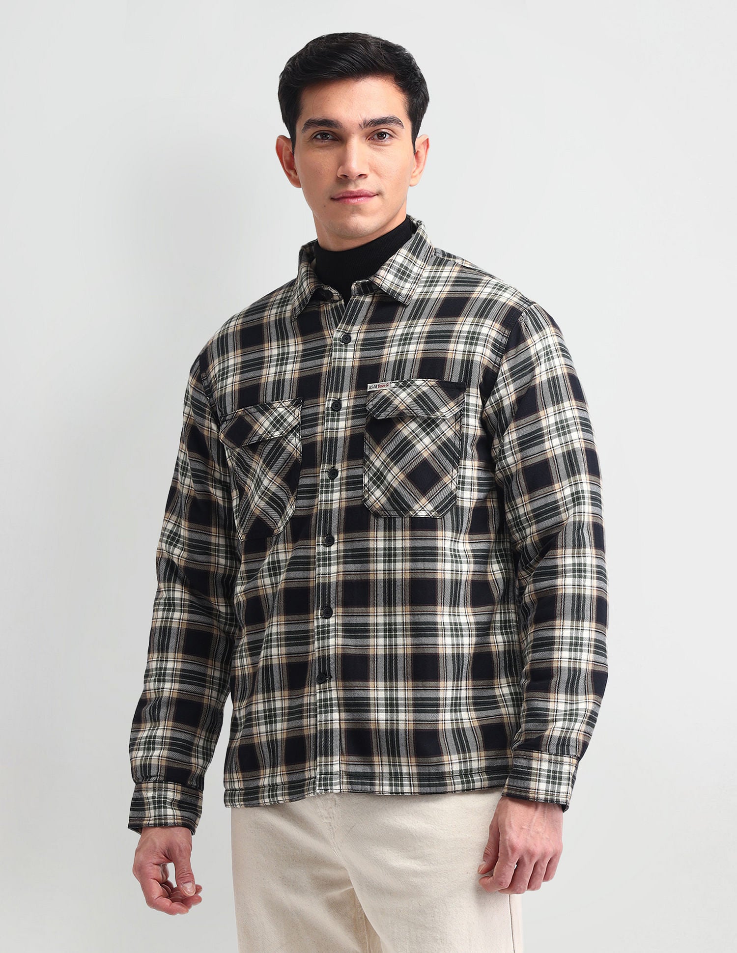 Slim Fit Checked Twill Shacket Green - U.S. Polo Assn. India | Large