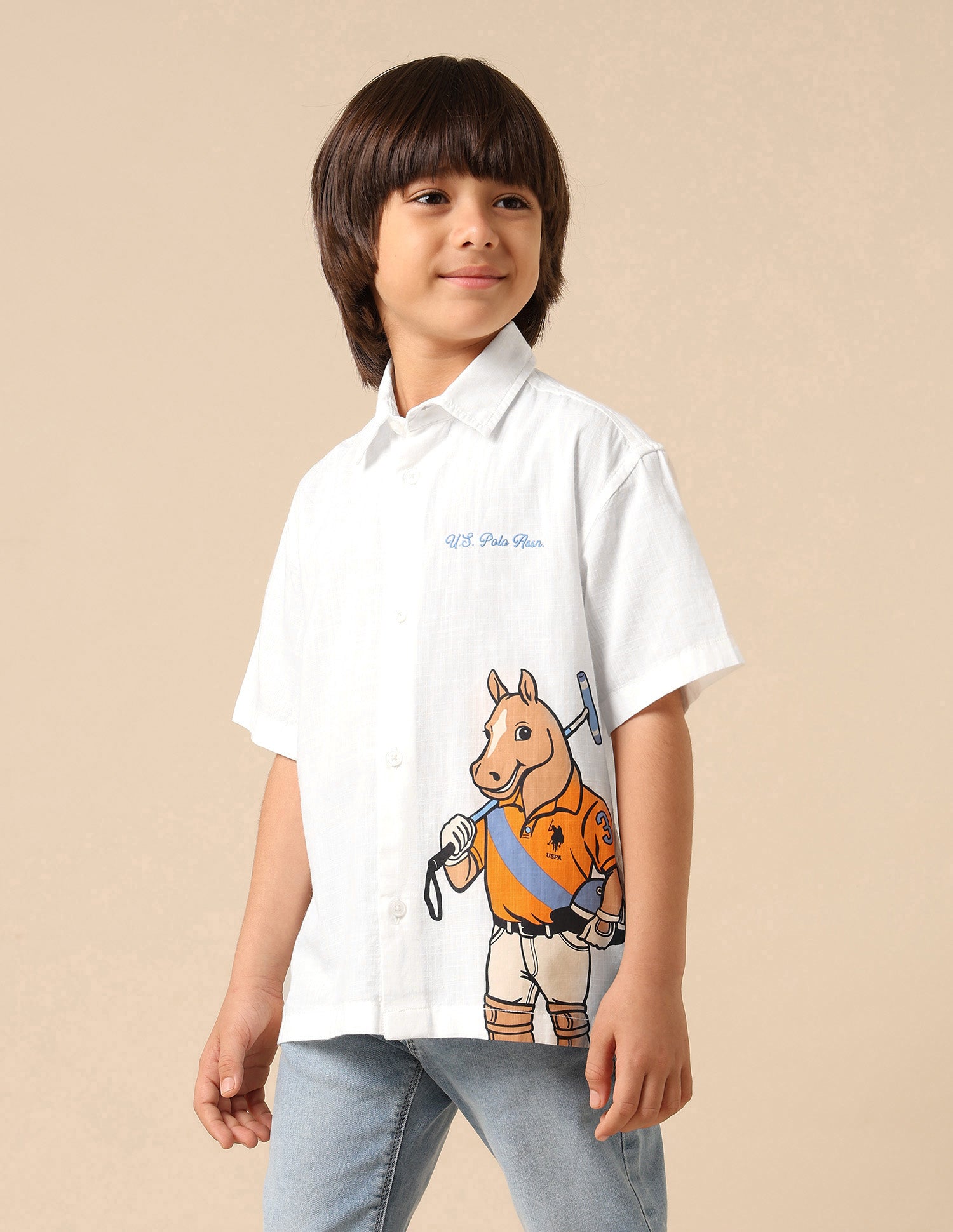 Boys Graphic Printed Pure Cotton Shirt White - U.S. POLO ASSN. | Large