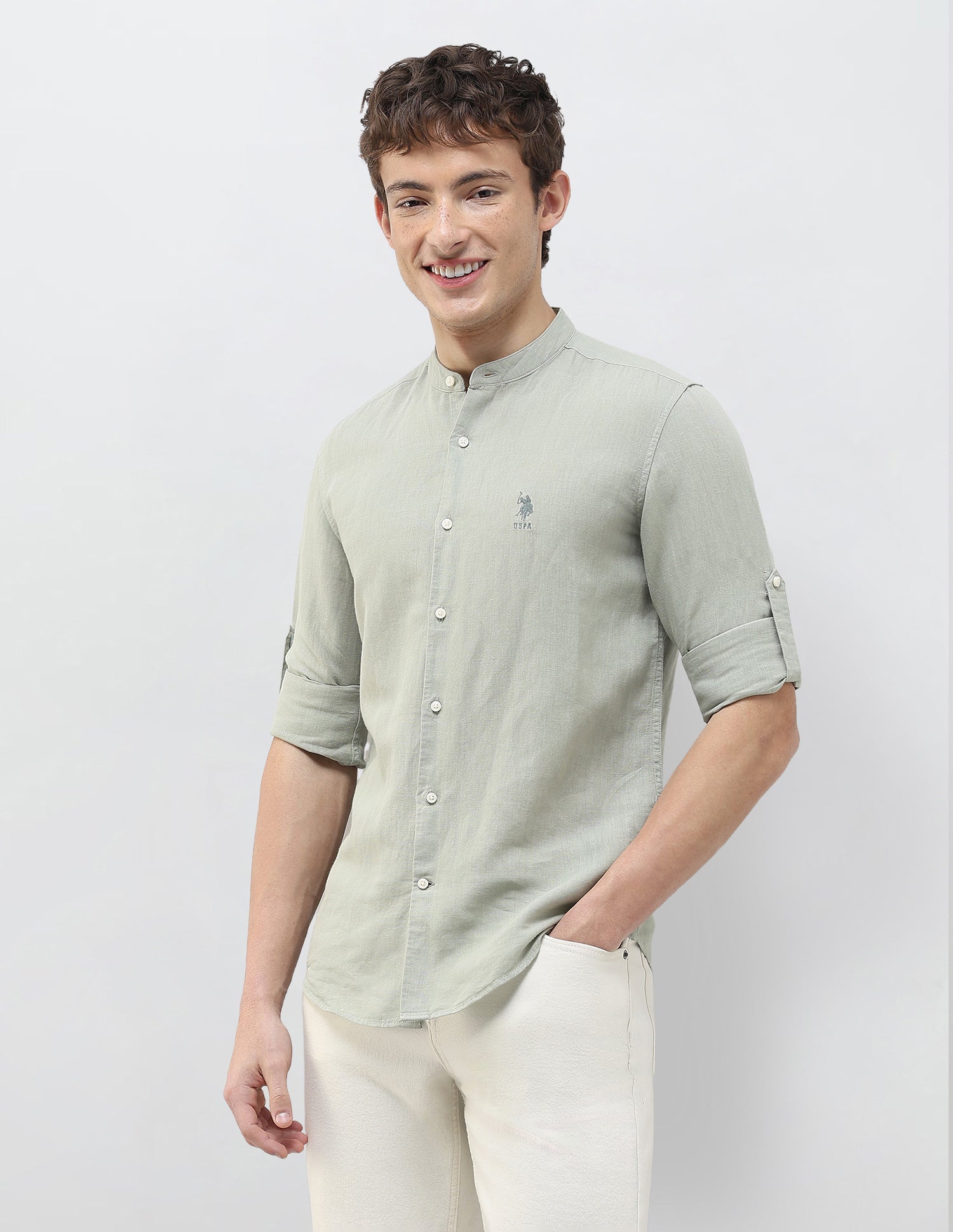 Solid Regular Fit Shirt Light Green - U.S. Polo Assn. India | Large