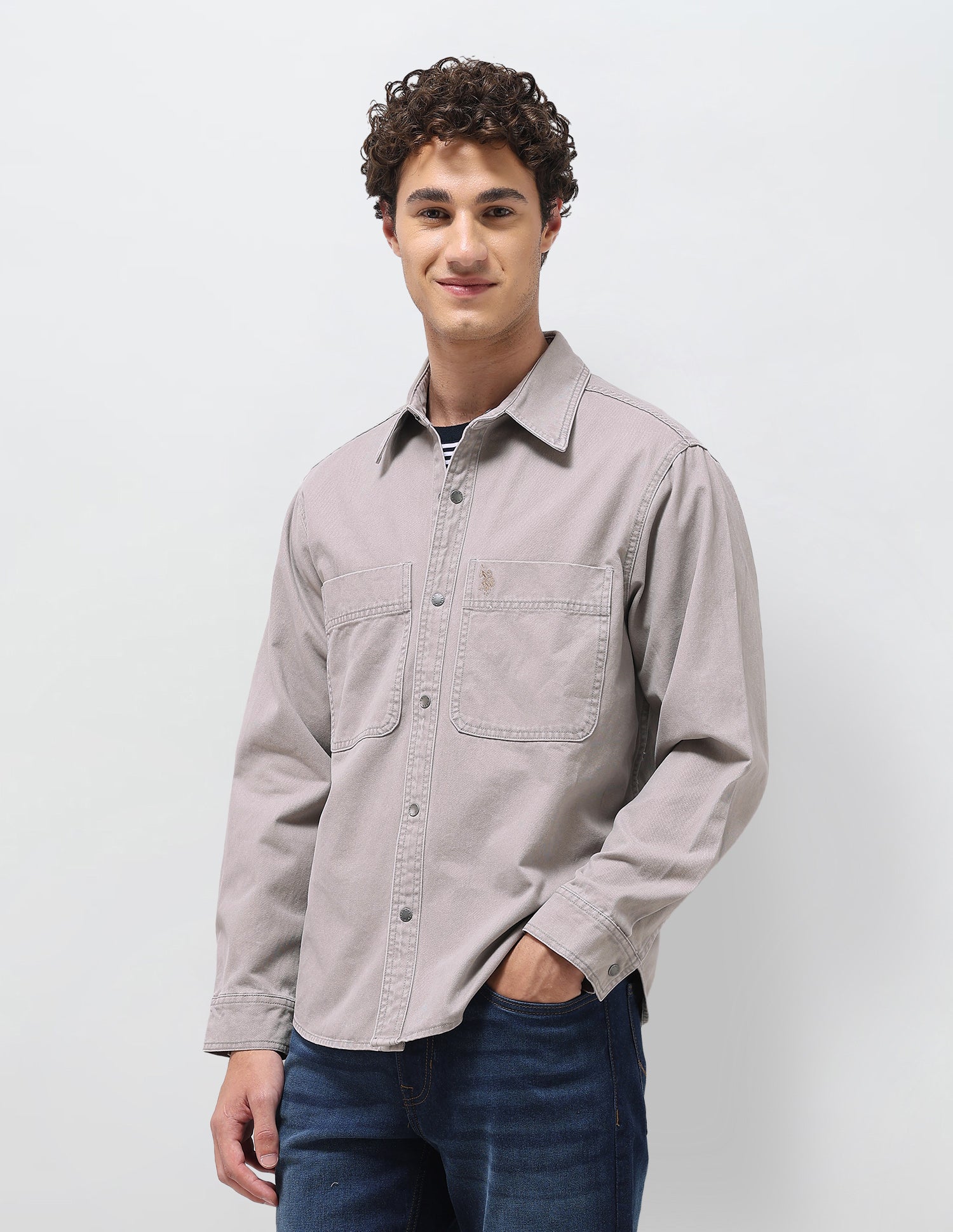 Solid Relaxed Fit Shirt Grey - U.S. Polo Assn. India | Large