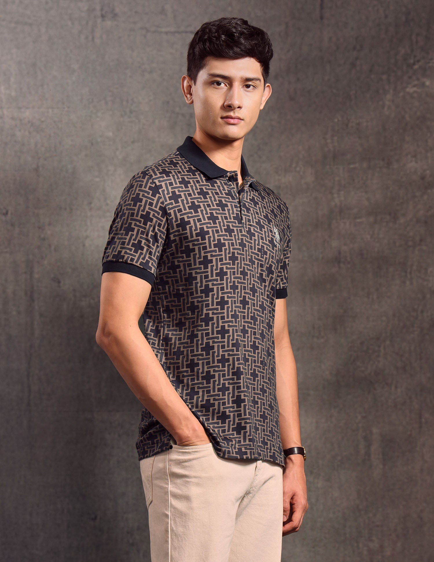 Geometric Printed Regular Fit Polo shirt Black - U.S. POLO ASSN. | Large