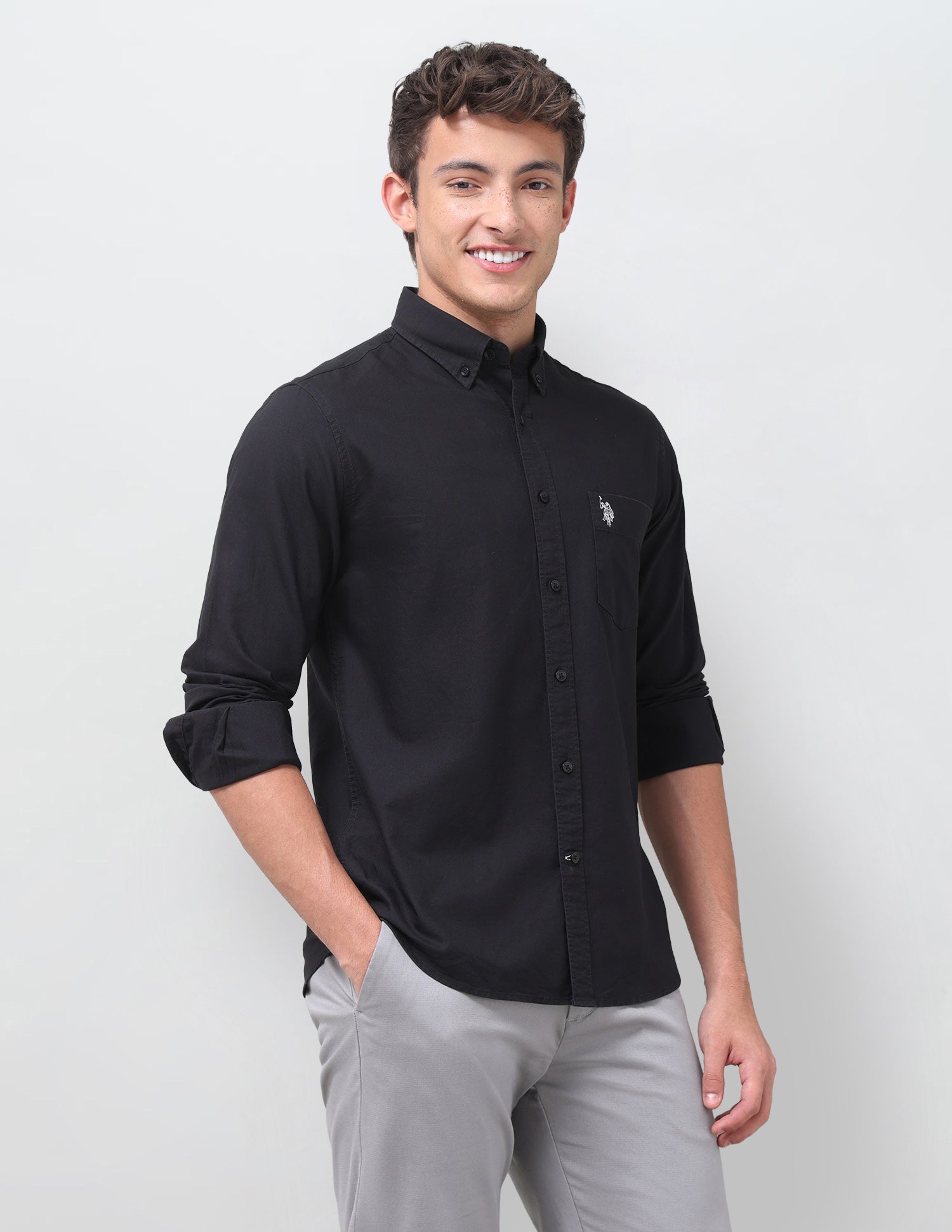 Tailored Fit Oxford Button Down Shirt Black - U.S. Polo Assn. India | Large