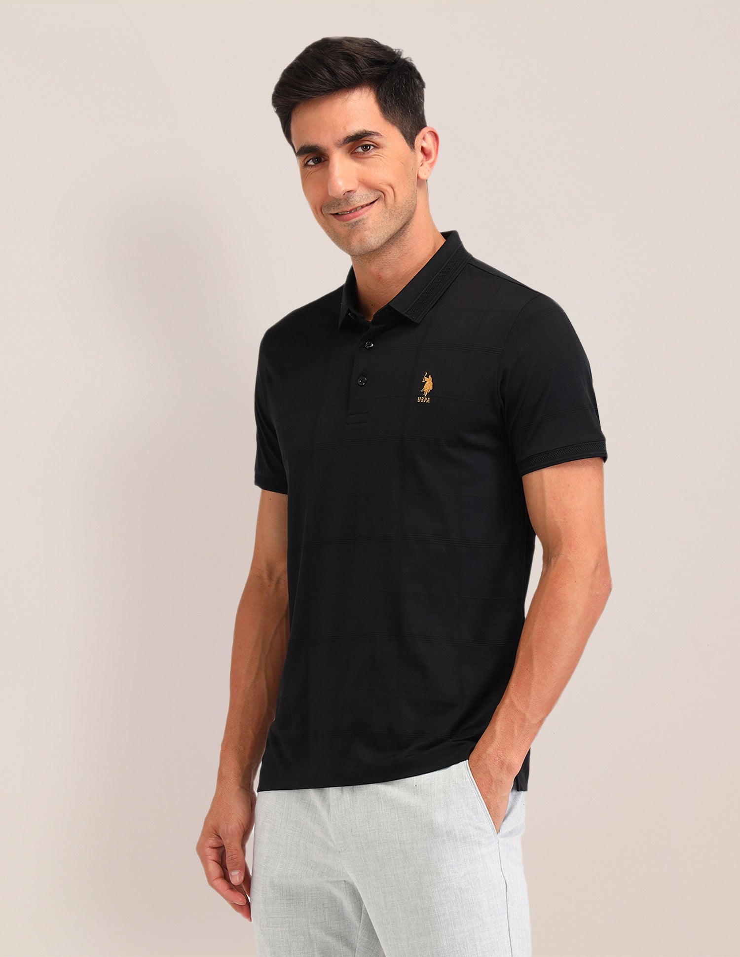 Checked Slim Fit Polo Shirts Black - U.S. Polo Assn. India | Large