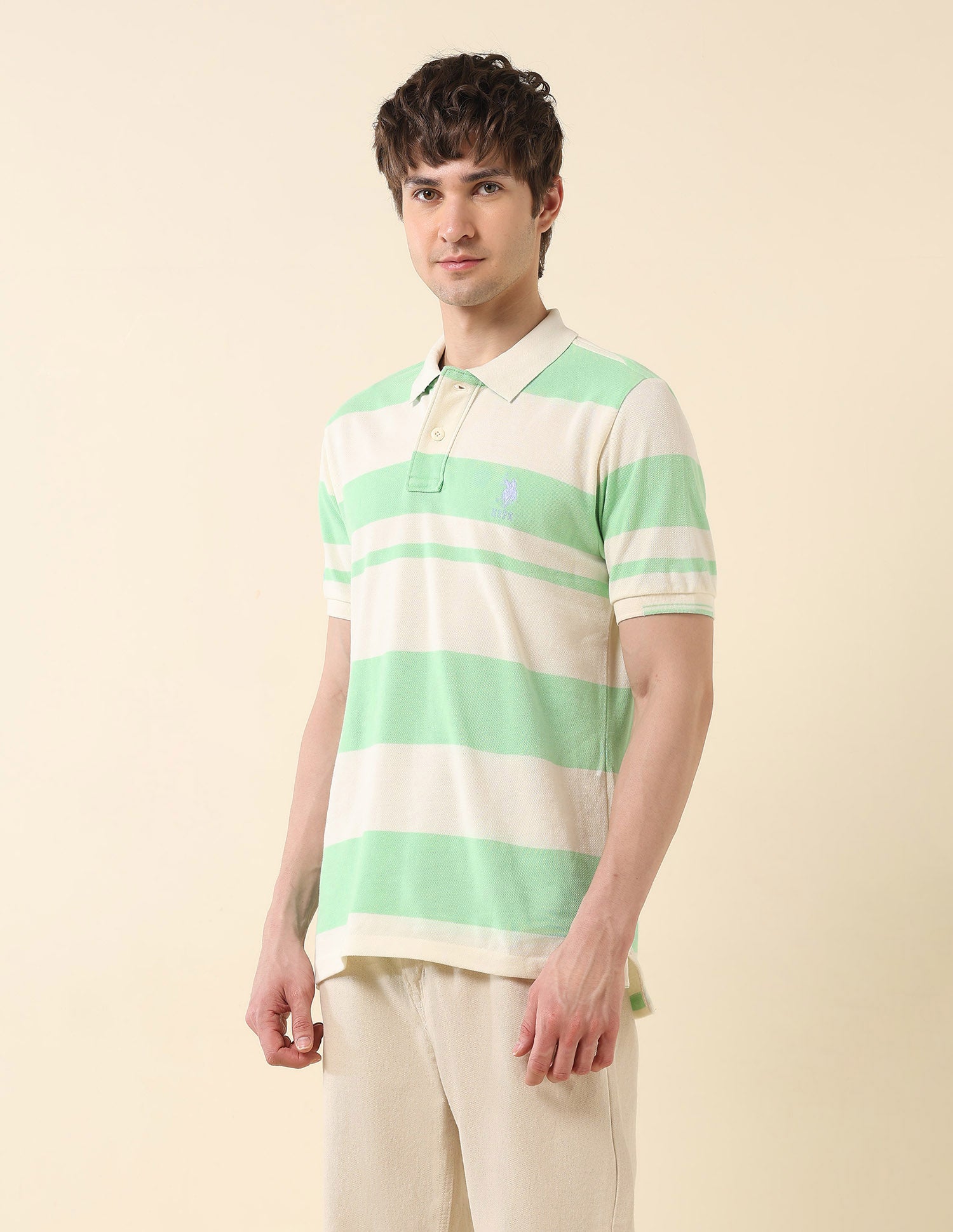 Slim Fit Summer Splash Polo Shirt Light Green - U.S. Polo Assn. India | Large