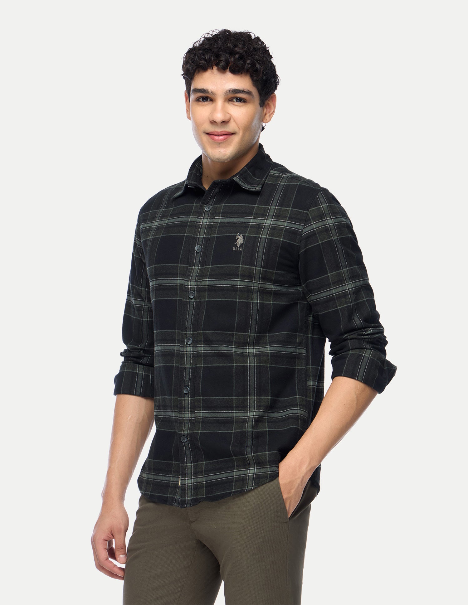 Plaid Checked Twill Shirt Dark Green - U.S. Polo Assn. India | Large