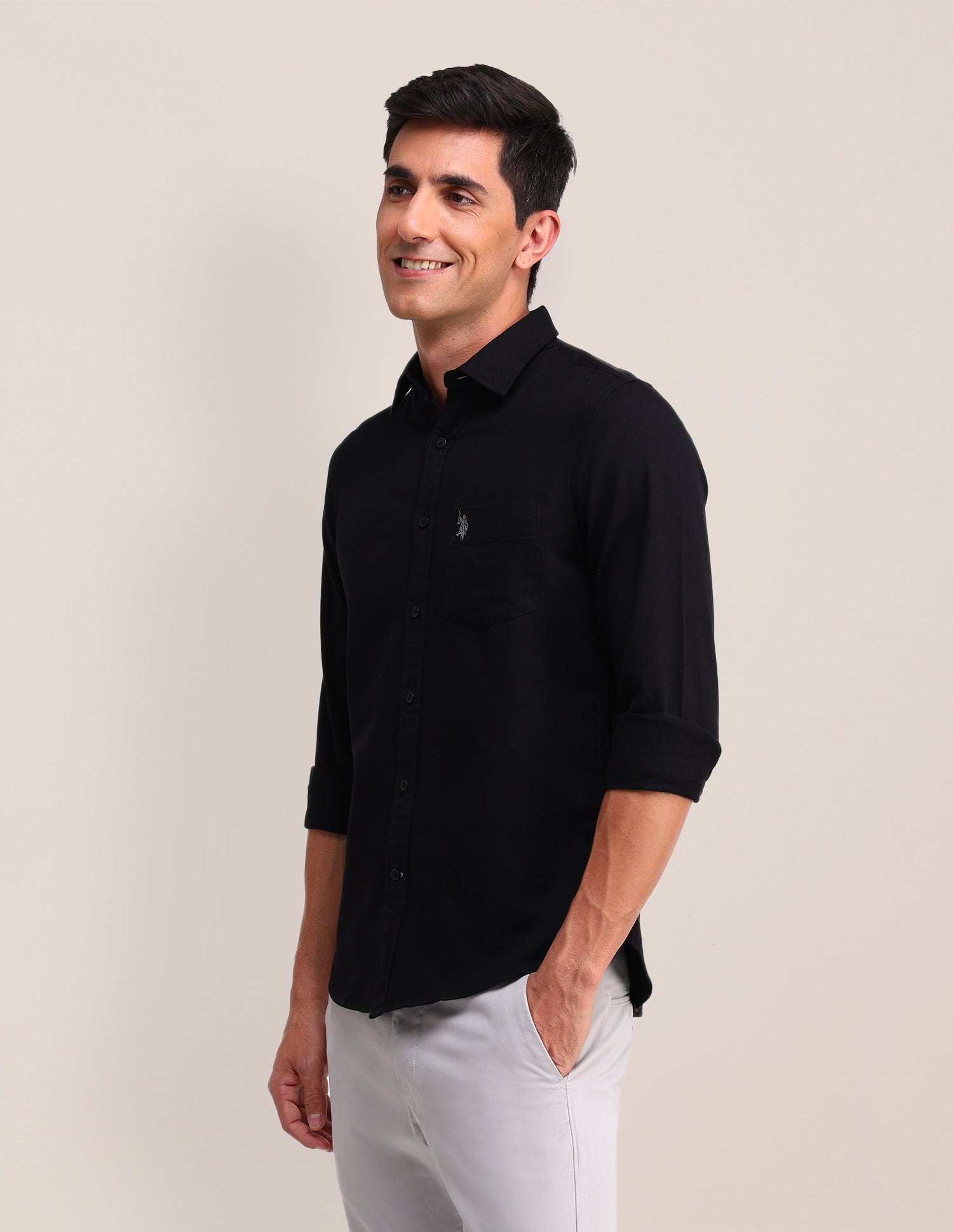 Solid Pattern Dobby Shirt Black - U.S. Polo Assn. India | Large